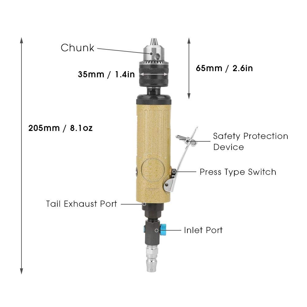 22000RPM Straight Shank Pneumatic Air Drill Tool with Adjustable Speed - High Power Industrial Air Drill for Metal, Wood, Plastic - Includes Wrench & Chuck Key for Polishing, Engraving & Drilling - Perfect for DIY Projects, Automotive Repair & Metalworking