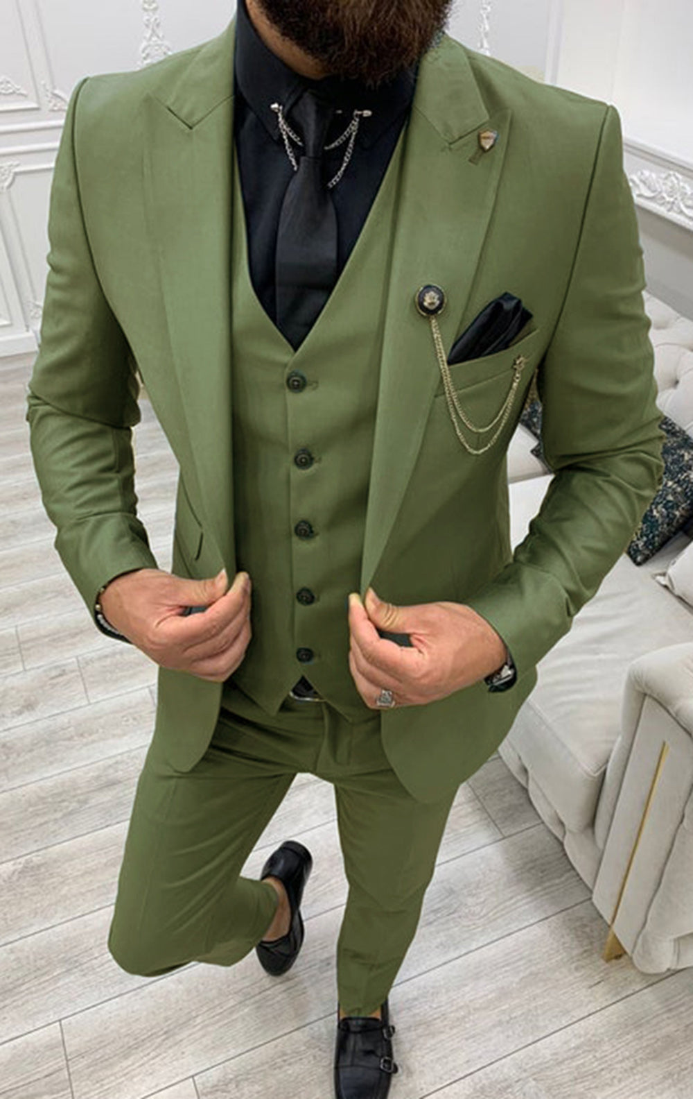 Stylish Slim Fit 3-Piece Men's Suit in Pickle Green | Italian Wedding & Prom Tuxedo | Perfect for Formal Events, Business Meetings & Special Occasions | CB11226