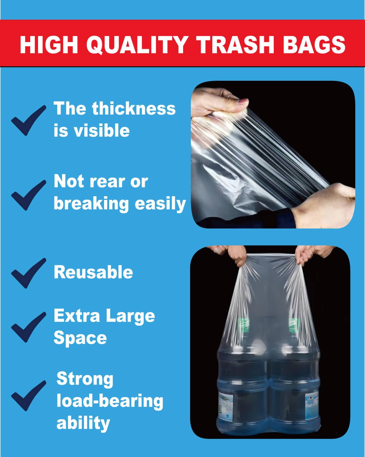 Heavy Duty 6.0 Mil Contractor Garbage Bags - 60 Gallon Clear Trash Bags (40