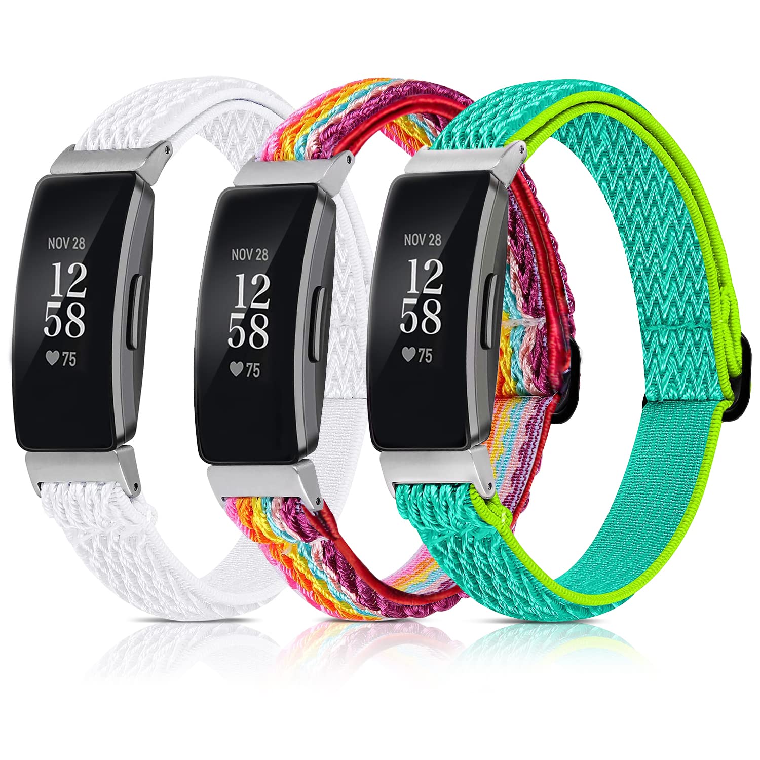 3 Pack Stretchy Replacement Bands for Fitbit Inspire 2/Inspire HR/Inspire/Ace 2 - Soft Adjustable Solo Loop Nylon Straps for Women & Men - Perfect for Workouts, Running & Daily Fitness Tracking