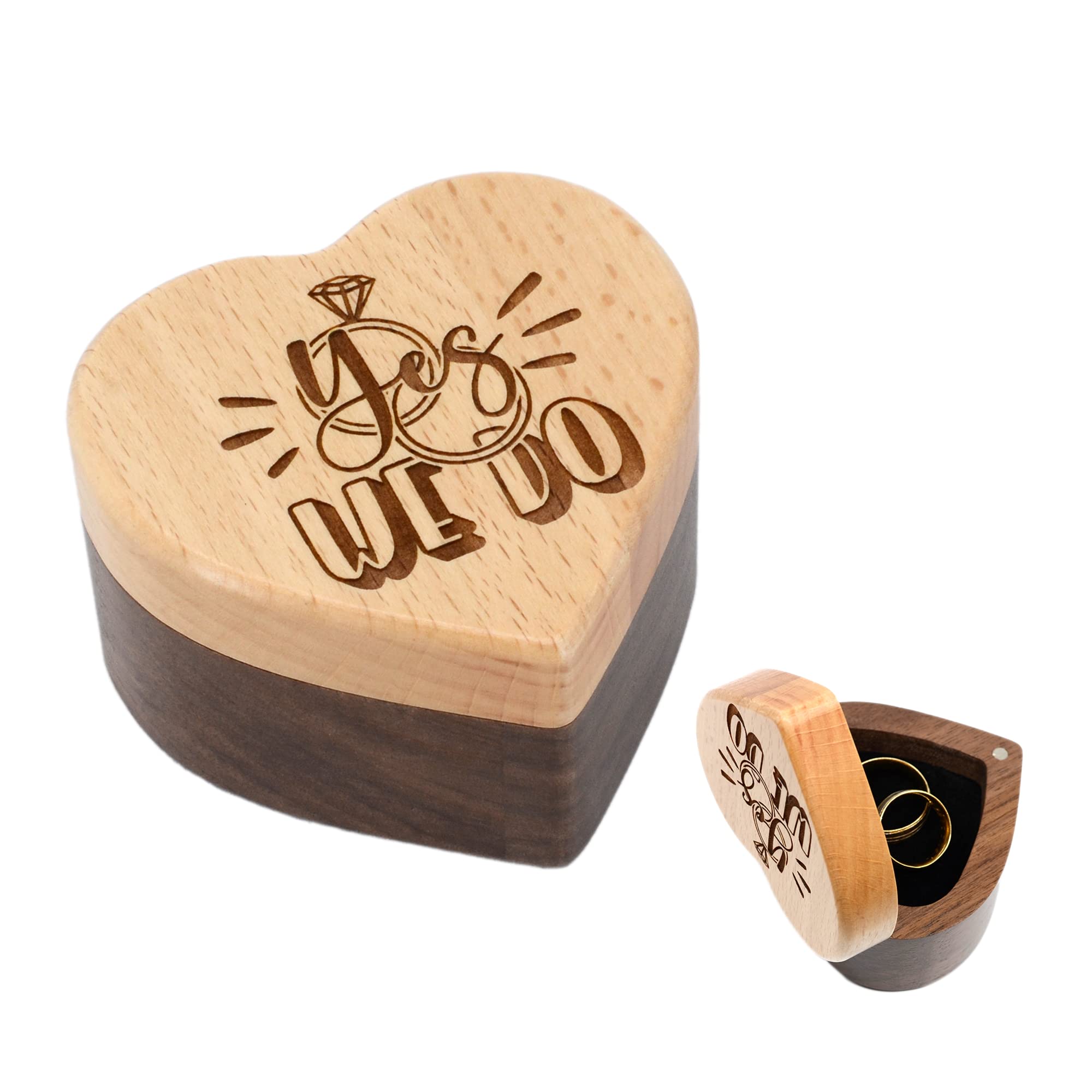 Engraved Wooden Heart Ring Box for Wedding Ceremony - 'Yes We Do' Ring Bearer Box - Perfect for Proposals, Vows & Romantic Gift Giving