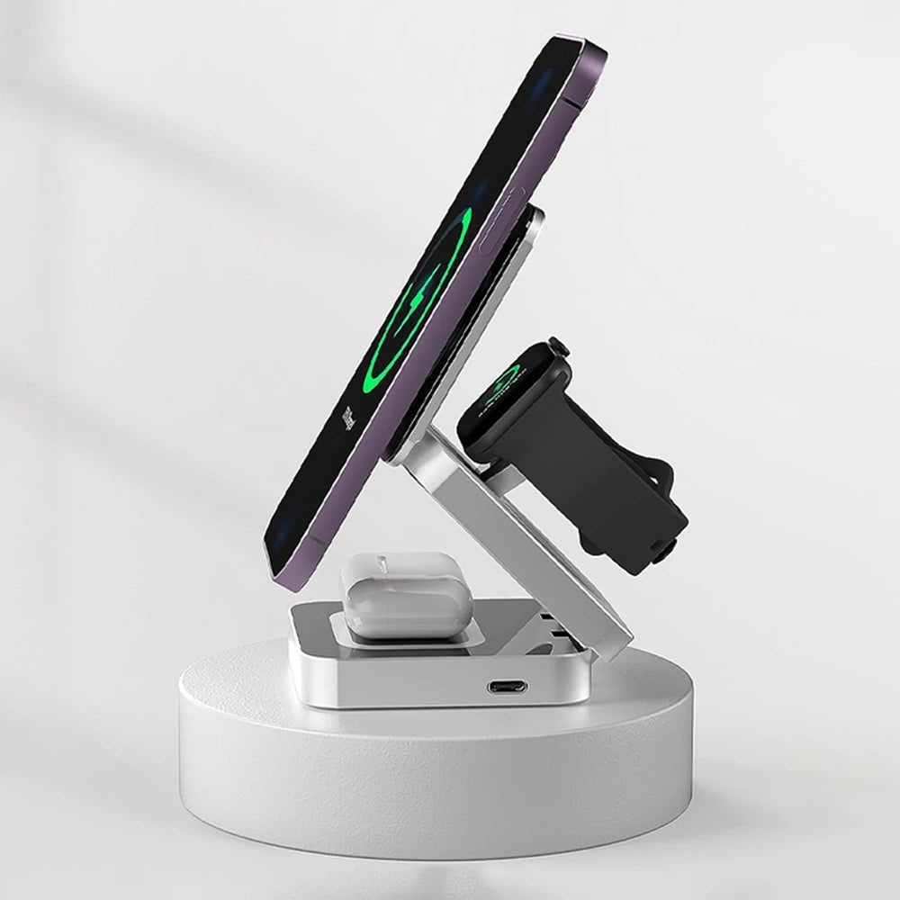 PowerFold Pro: 3-in-1 Foldable MagSafe Charging Stand for iPhone, Apple Watch & AirPods - Portable Wireless Charger for Home, Office & Travel
