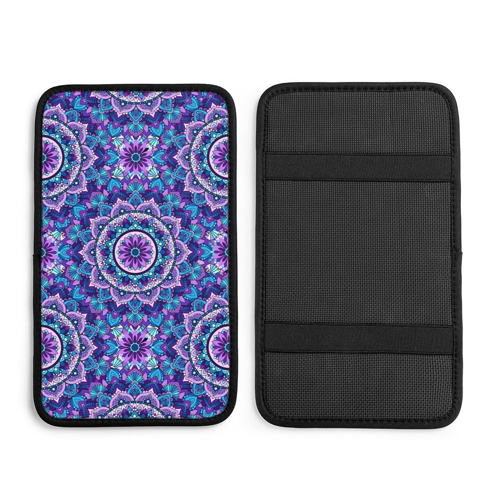 Purple Mandala Flowers Car Center Console Cover Pad - Soft Armrest Cushion for Comfort & Style - Universal Fit for Most Vehicles - Perfect for Road Trips, Commuting & Car Decor