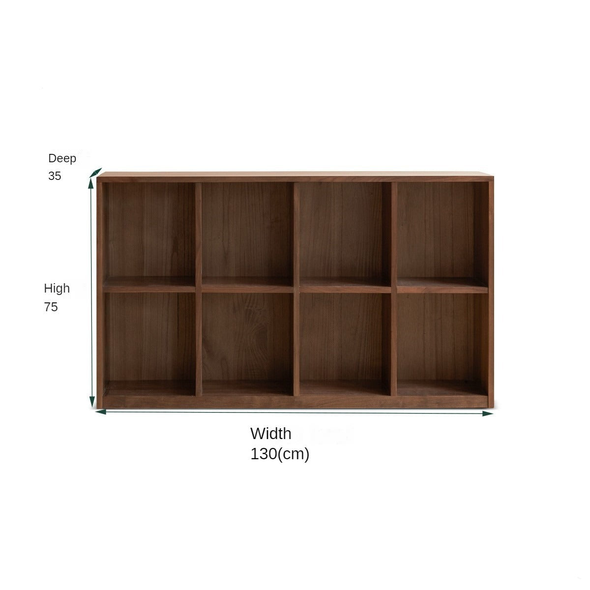 Solid Black Walnut Wood Bookshelf - Low Profile Wall Mounted or Floor Standing Cabinet for Living Room, Bedroom & Home Office Storage