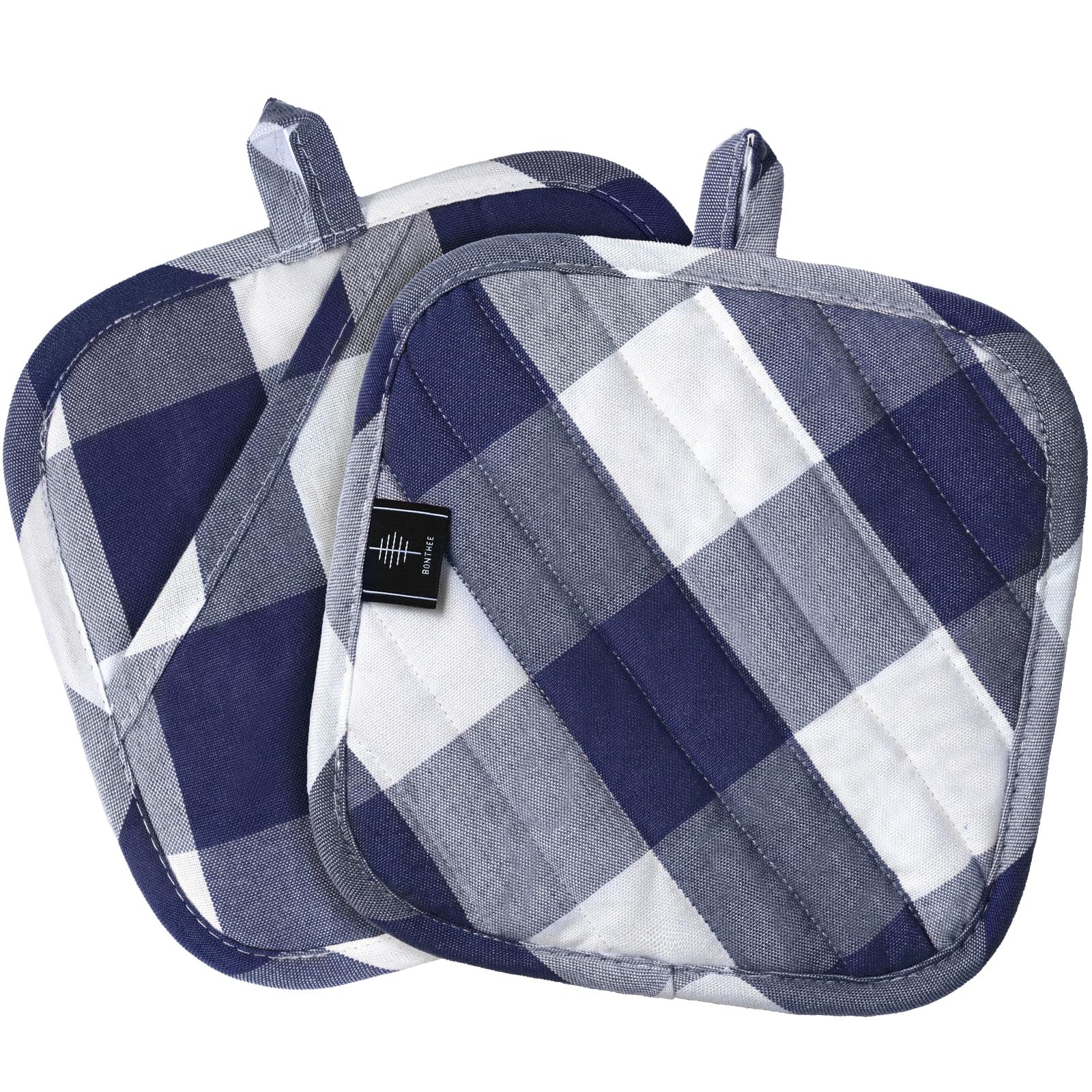 Heat Resistant Kitchen Pot Holders - 2PCS Blue Plaid Cotton Oven Mitts for Cooking, Baking & Countertop Protection - Perfect for Grilling, Serving Hot Dishes & Home Decor