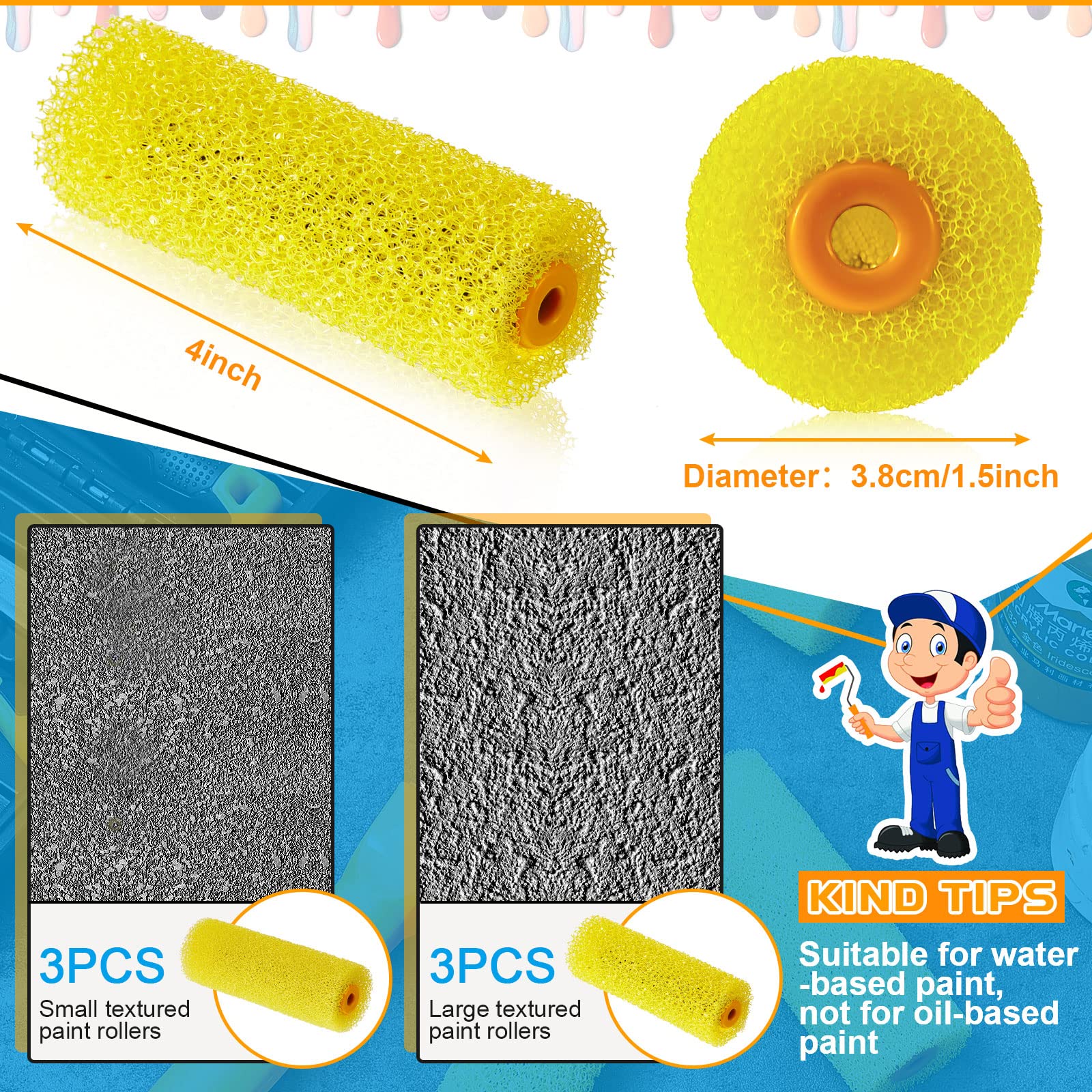 8 Pcs 4 Inch Textured Paint Roller Kit - Bed Liner Roller Covers & Frame for Truck Coating - Create Perfect Texture Effect - Ideal for DIY Truck Bed Liner, Wall Texture, and Home Painting Projects