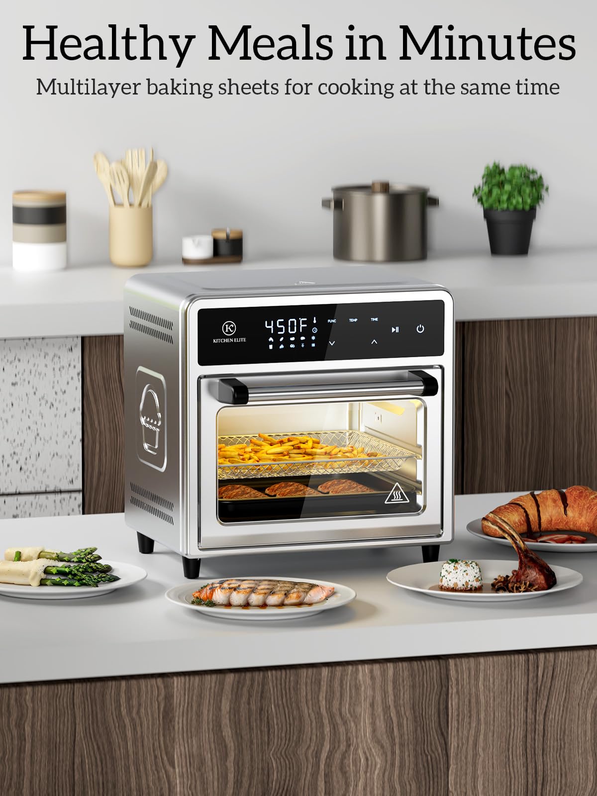 10-in-1 Air Fryer Toaster Oven Combo, 12.6QT Compact Countertop Convection Oven with 9 Presets & DIY Mode, Digital Touchscreen Controls, 4 Accessories Included - Stainless Steel Kitchen Elite for Baking, Roasting, Air Frying & Meal Prep