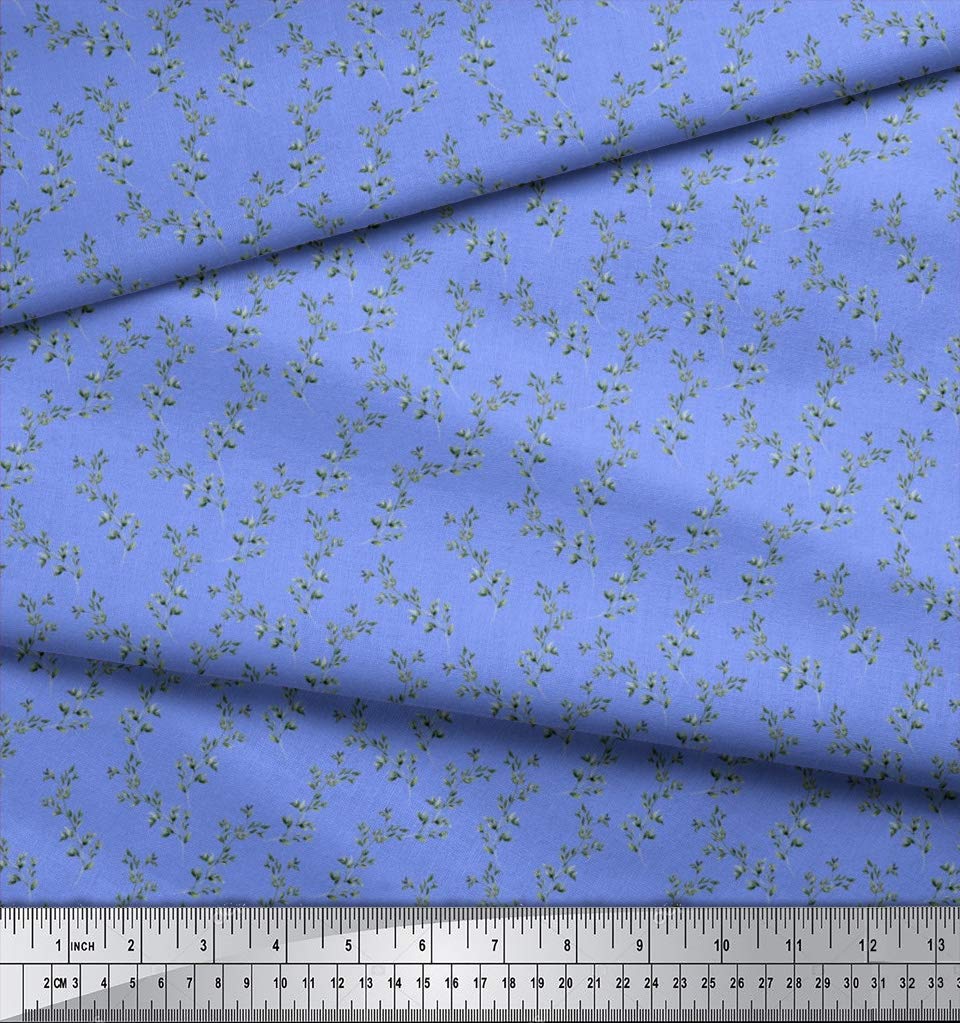 Soimoi Moss Georgette Blue Fabric by The Yard - 44 Inch Wide Printed Textile with Beech Leaves Design - Nature-Inspired Elegance for DIY Crafts, Dresses, Curtains & Home Decor Projects
