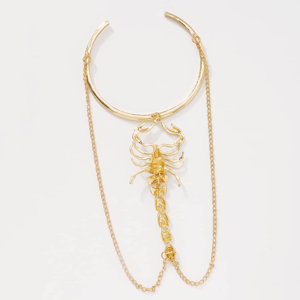 **Gothic Scorpion Arm Cuff Bracelet for Women - Adjustable Chain Tassel Armlet, Half Open Minimalist Bangle in Gold - Perfect for Halloween, Cosplay, and Gothic Fashion**