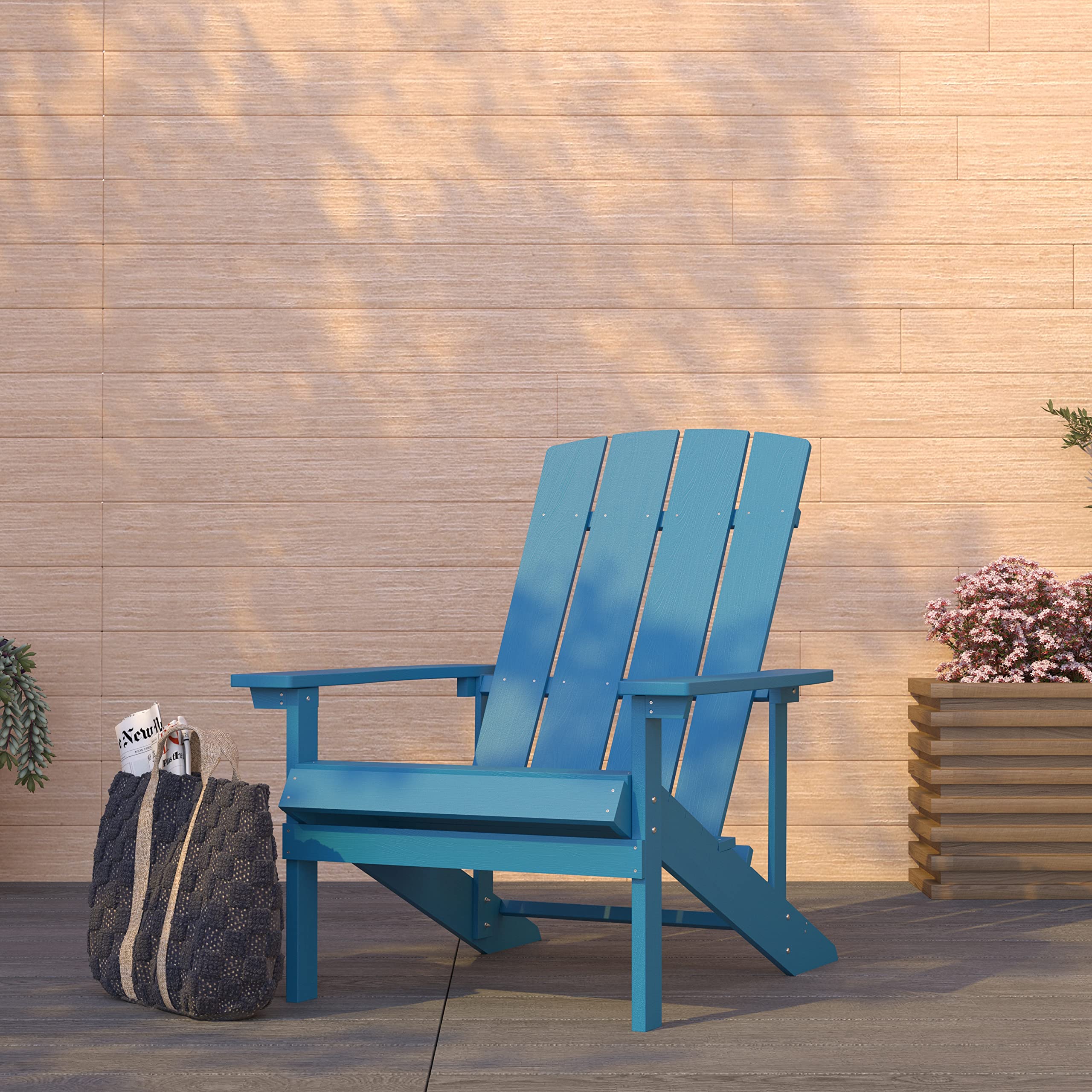 Merrick Lane Riviera Adirondack Patio Chairs - Weather Resistant Outdoor Furniture in Azure Blue - Comfortable Wide Arms & Slanted Seat Design - Perfect for Poolside, Garden, and Backyard Relaxation