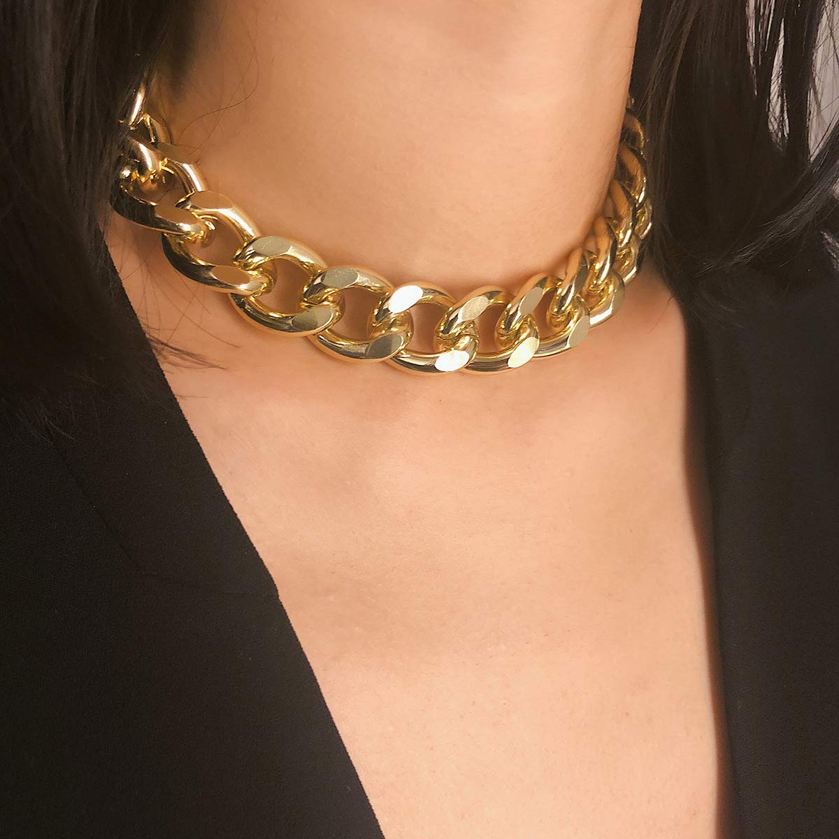 BSLVWG Punk Cuban Link Chain Choker Necklace - Lightweight Chunky Oval Chain Link Statement Necklace for Women & Girls | Hip Hop Jewelry for Parties, Concerts & Streetwear Fashion