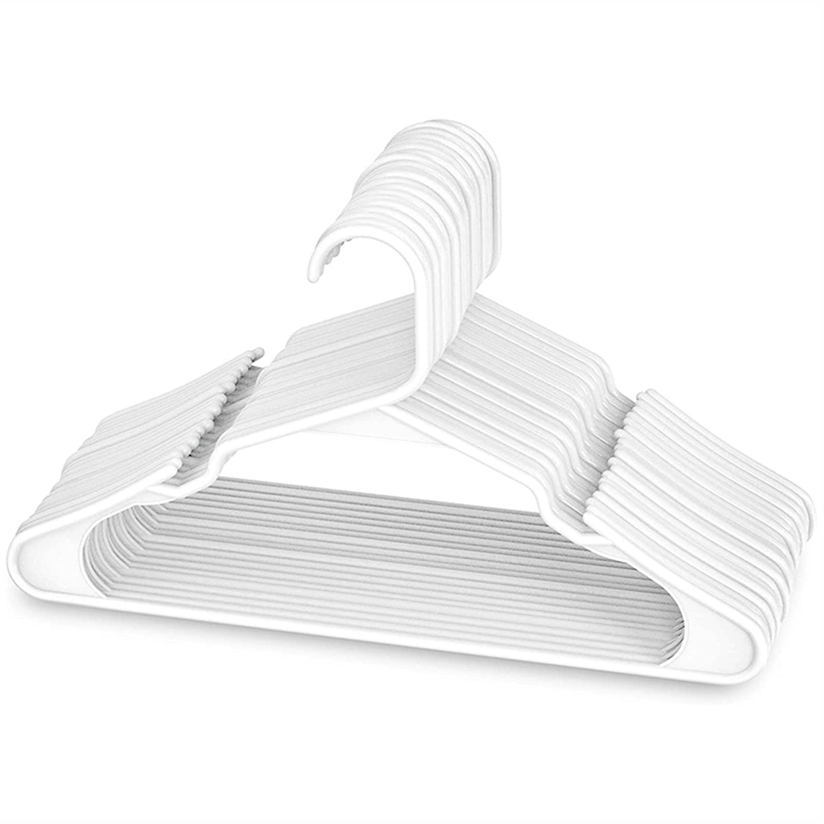 ZEMIN White Plastic Clothes Hangers - 20 Pack Heavy Duty Hangers for Shirts, Pants & Dresses | Space Saving Closet Organizer | Ideal for Home, Laundry & Retail Use