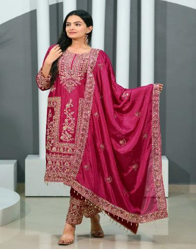 Exquisite Pink Chinon Embroidered Salwar Suit Set for Women - Traditional Indian Ethnic Wear for Weddings, Festivals & Special Occasions