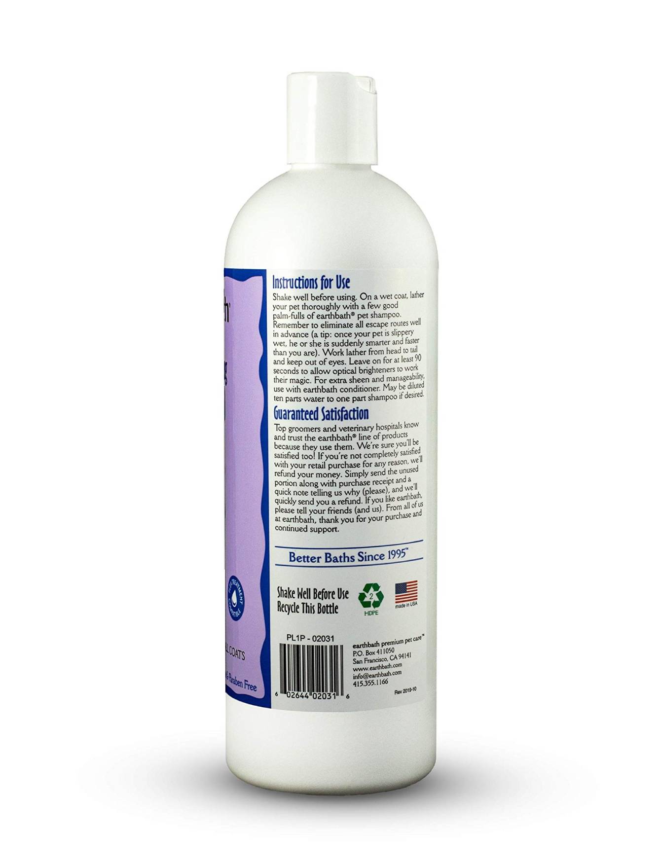 Earthbath Light Color Coat Brightener Shampoo for Dogs & Cats - Enhances & Brightens Fur (16oz/1 Gallon) - Gentle Whitening Formula for Show Grooming & Daily Baths