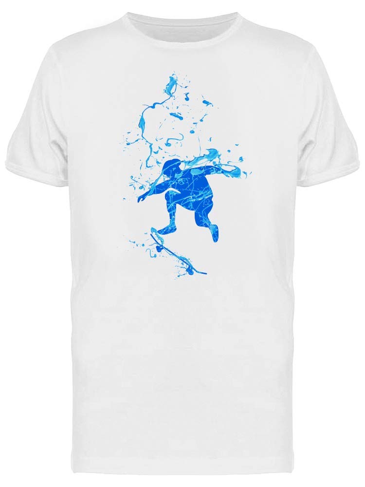 Men's Blue Splash Paint Skateboarder Graphic T-Shirt - Cool Streetwear for Skateboarding & Casual Wear