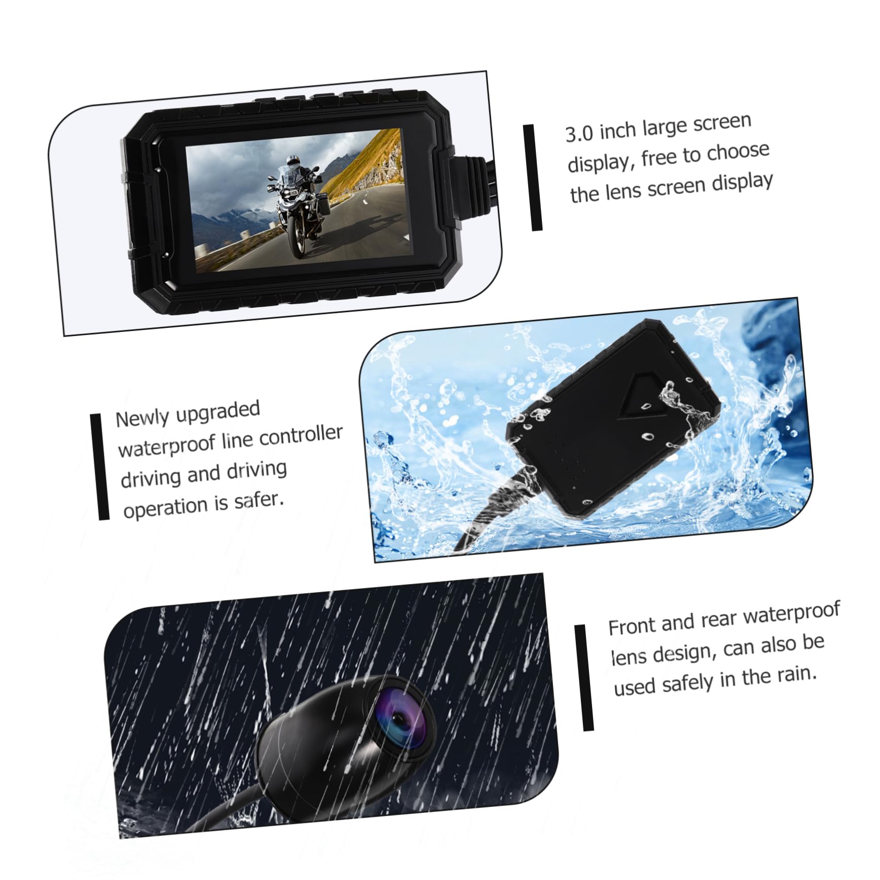 Gadpiparty 3 Inch Waterproof Motorcycle Dash Cam with Night Vision - Dual Front & Rear Lens for Bike Accessories - Perfect for Road Trips, Commuting & Adventure Riding