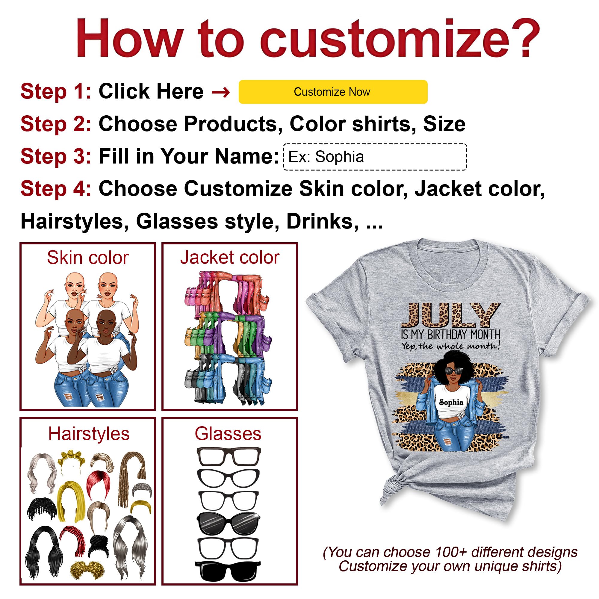 Personalized July Birthday Gifts for Women - Custom July Birthday Shirts & Queen T-Shirts - Perfect for Birthday Parties, Summer Celebrations & Special Occasions