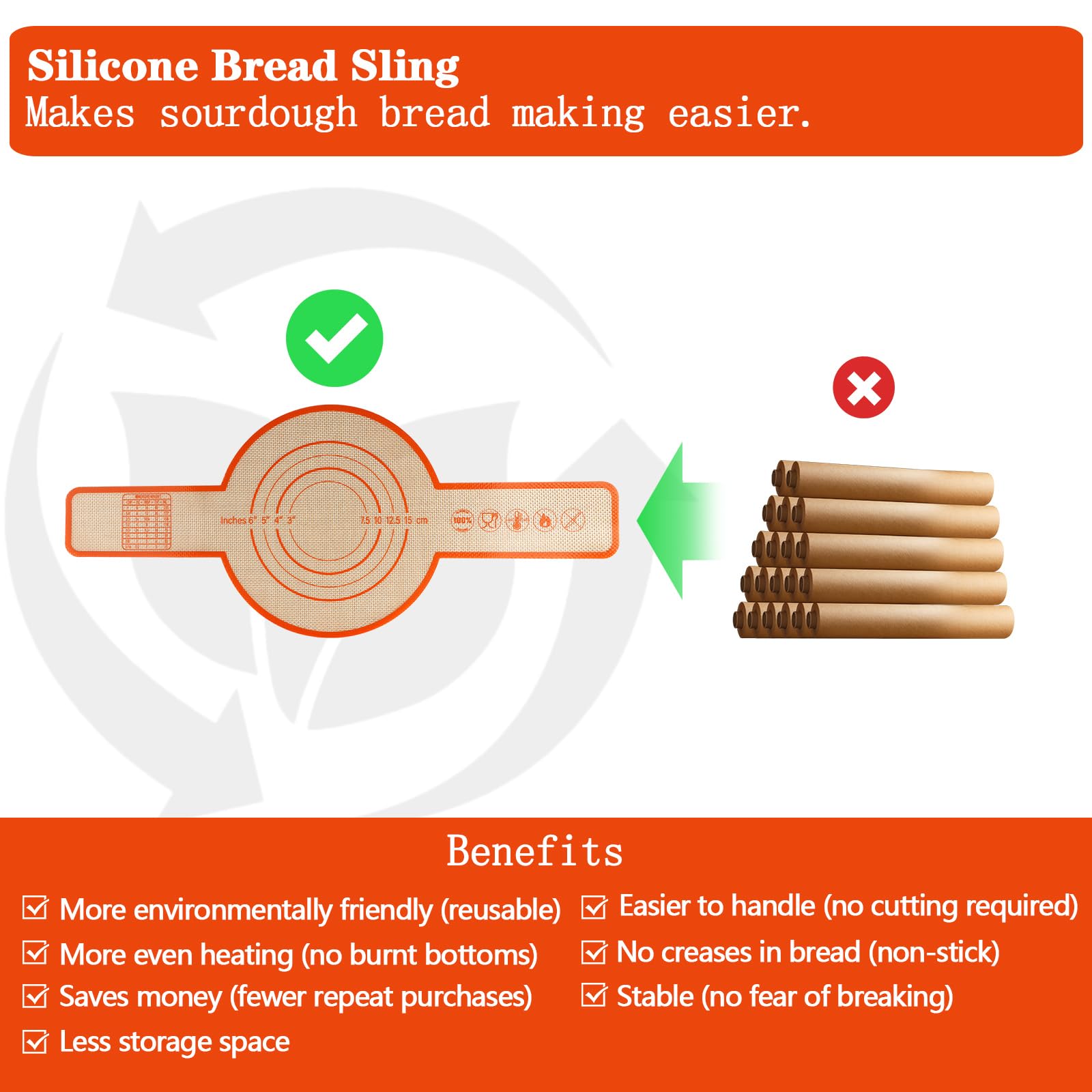 UBeesize Thickened Silicone Bread Sling - Reusable Non-Stick Sourdough Baking Mat for Dutch Oven (2-8 Quart) with Extra Long Handles | Easy Clean Bread Sheet Liner for Homemade Artisan Loaves & Dutch Oven Baking