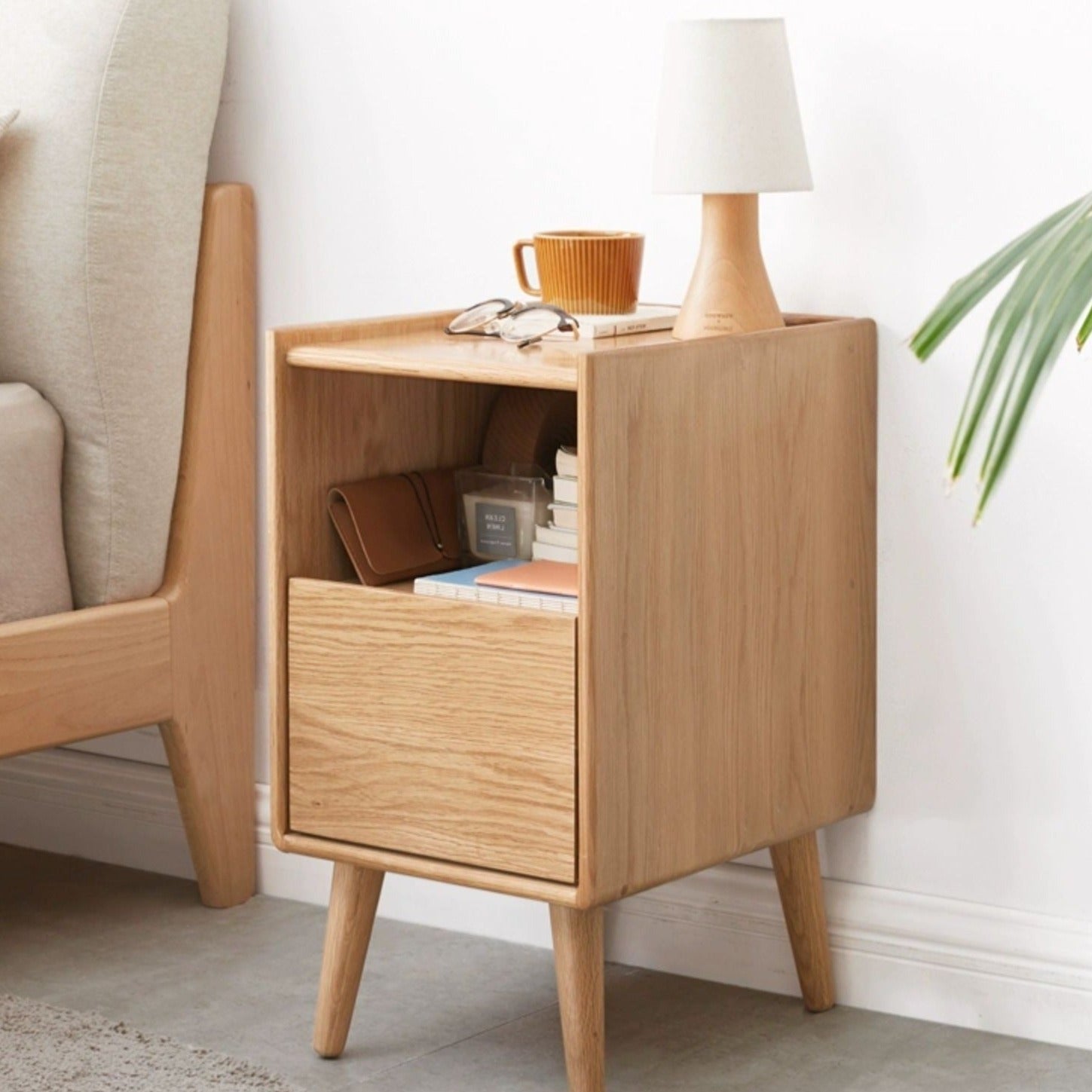 Solid Wood Ultra Narrow Nightstand - Oak, Rubber, Cherry - Perfect for Small Bedrooms, Apartments & Tight Spaces