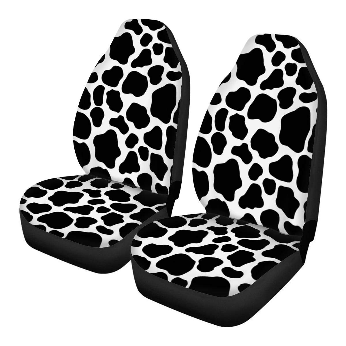 UZZUHI Cow Print Car Seat Covers Set of 2 - Universal Fit for Cars, Trucks, Vans & SUVs - Stylish Front Bucket Seat Protectors for Women & Girls - Black & White Animal Print - Perfect for Daily Commute, Road Trips & Vehicle Protection