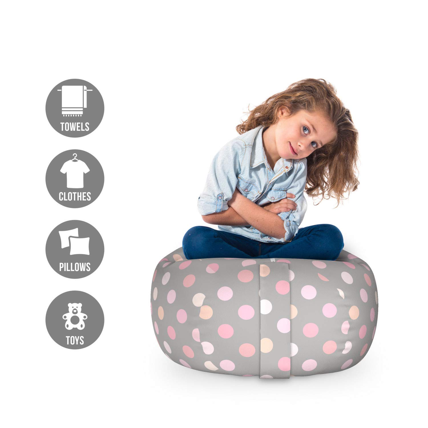 Ambesonne Pastel Storage Toy Bag Chair - Rosy Polka Dot Stuffed Animal Organizer, Washable Small Size Taupe Pink - Perfect for Kids' Room, Nursery, and Playroom Organization