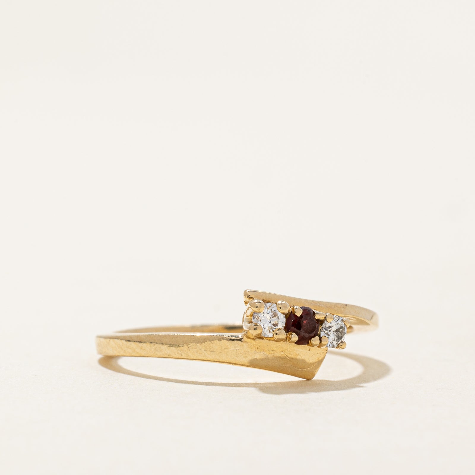 Garnet & Diamond Bypass Ring - 0.10ct Natural Garnet & 0.10ctw Diamond - Size 8 - Elegant Wedding Band, Anniversary Gift for Her