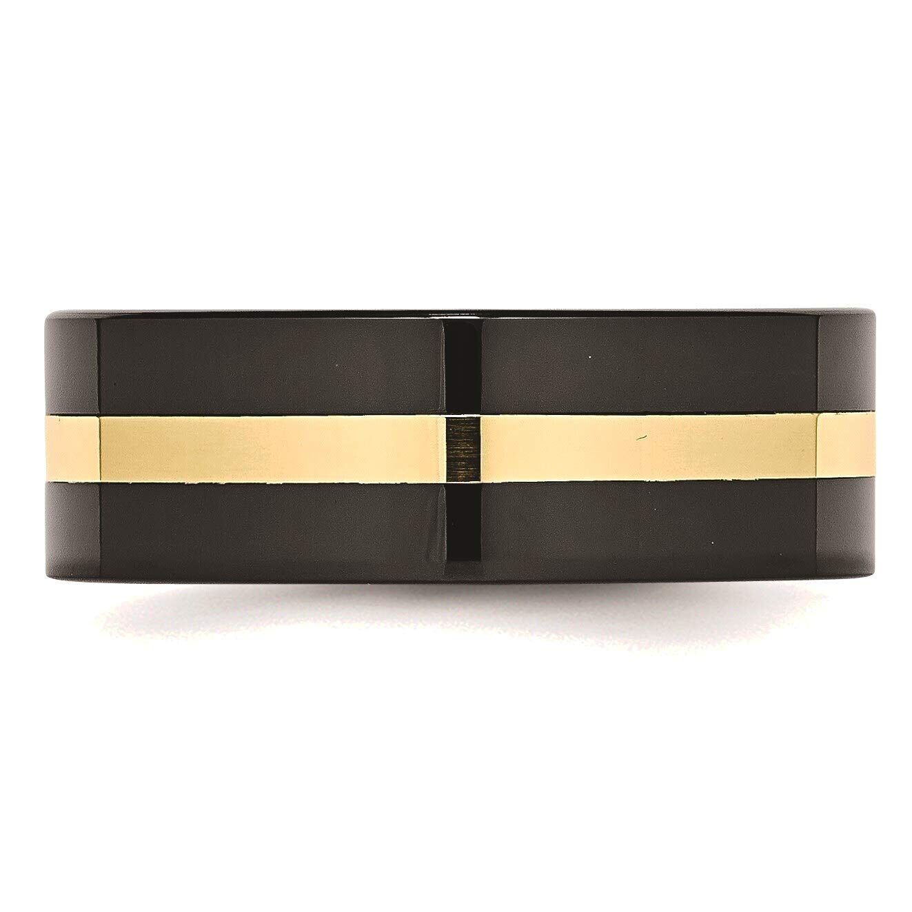 Bonyak 14k Gold Inlaid Black Ceramic Ring - 8mm Polished Band, Size 12.5 - Perfect for Weddings, Anniversaries & Luxury Gifts