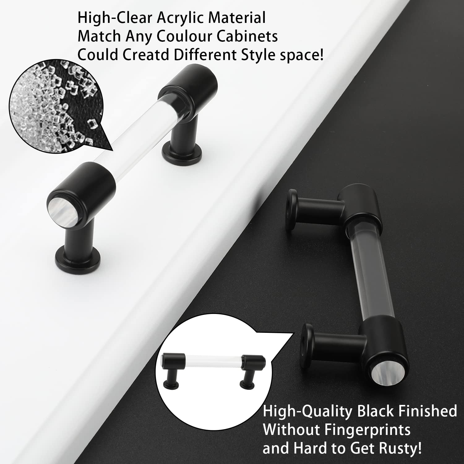 Peaha 25 Pack 3 Inch Black Acrylic Drawer Pulls - Clear Cabinet Handles for Kitchen & Bathroom - Durable Cabinet Hardware for Drawers, Cabinets, and Furniture