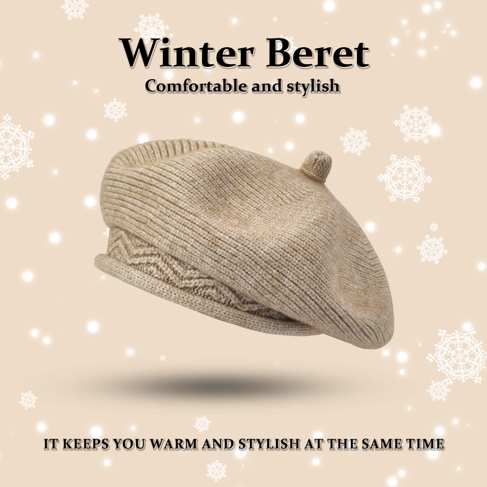 Stylish French Beret Hat for Women - Winter Wool Lining Knit Cap | Fashionable Beanie for Cold Weather, Office Wear & Parisian Outfits