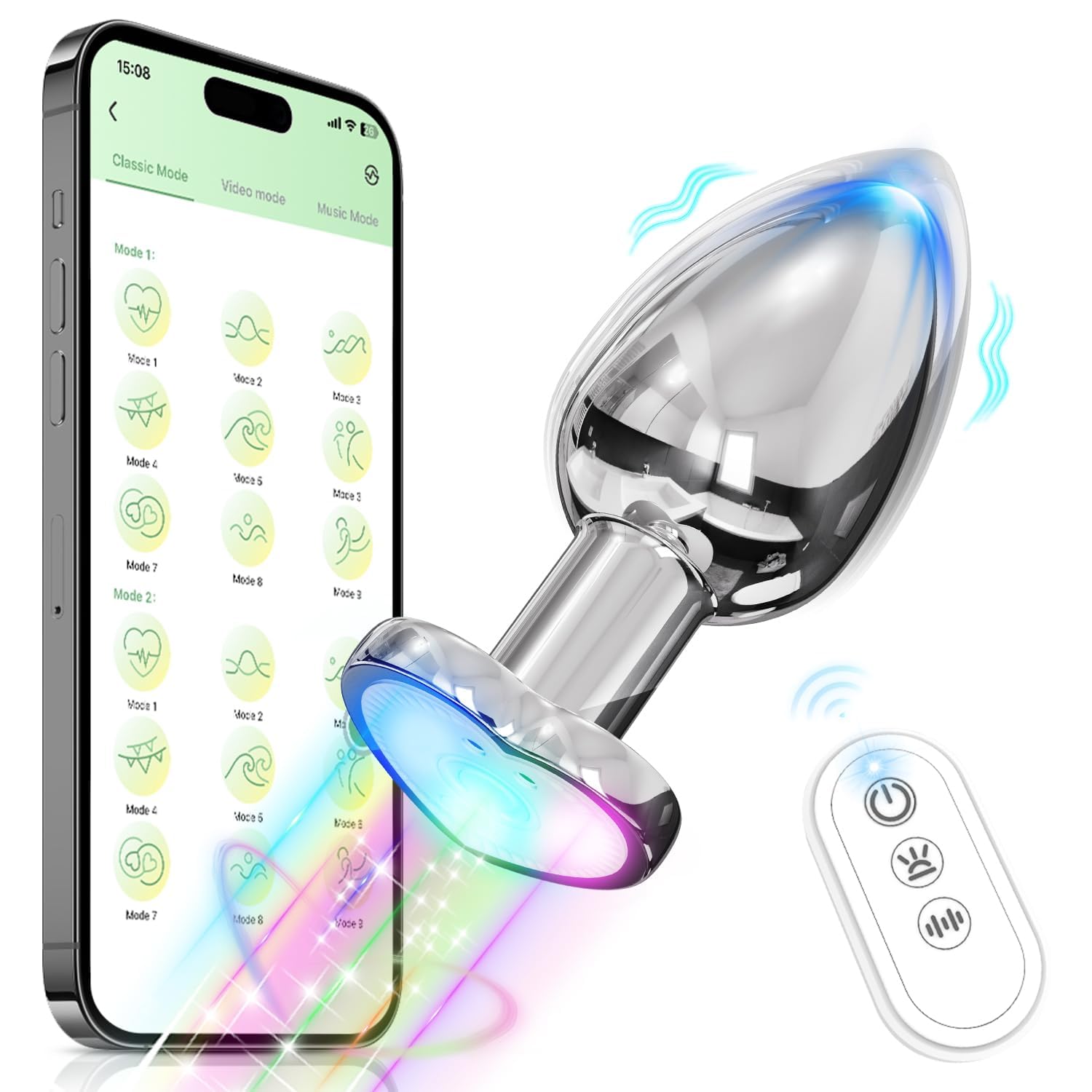 Silicone Anal Plug Vibrator with Flashing LED Light - Small Butt Plug for Men & Women - Perfect for Solo Play, Couples & BDSM Exploration