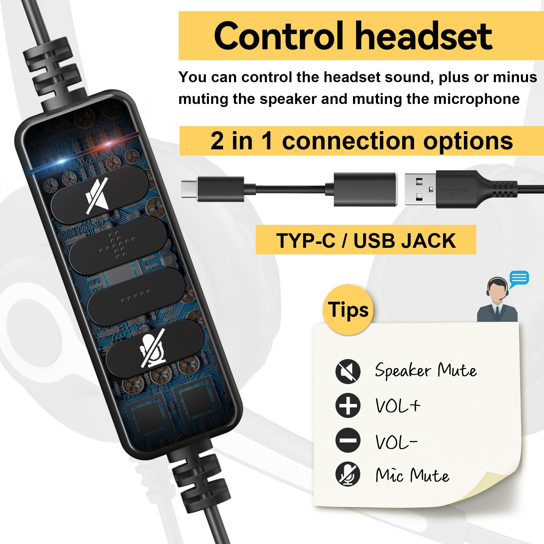 Wantek USB Headset with Microphone - Noise Cancelling PC Headphones for Business, Home Office & Call Center | Comfortable Lightweight Design for Skype, Zoom, Webinars & Online Meetings | Perfect for Remote Work, Customer Service & Virtual Classrooms