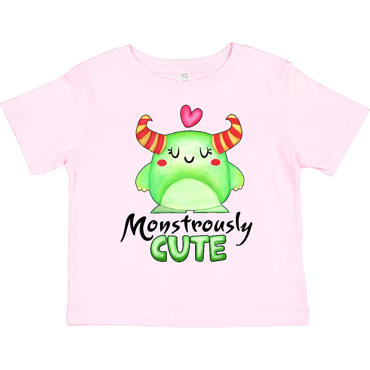 Inktastic Adorable Green Monster with Horns & Heart Toddler T-Shirt - Cute Kids Graphic Tee for Playdates, Birthday Parties & Everyday Fun