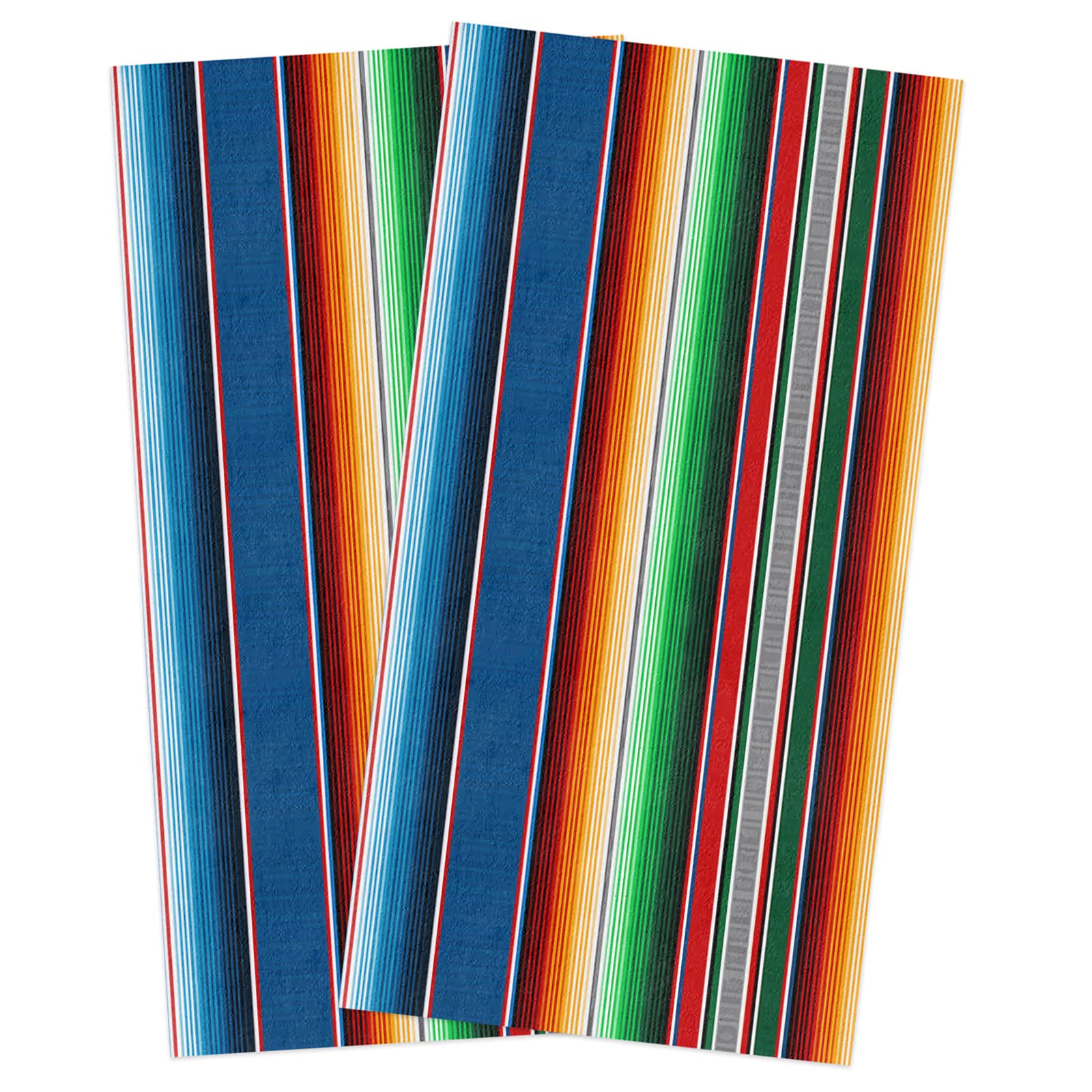 Mexican Salsa Stripe Tea Towels - Set of 2 Absorbent Microfiber Kitchen Dish Towels with Serape Colorful Design (Orange, Green, Blue) - Perfect for Kitchen, Bathroom & Home Decor Cleaning