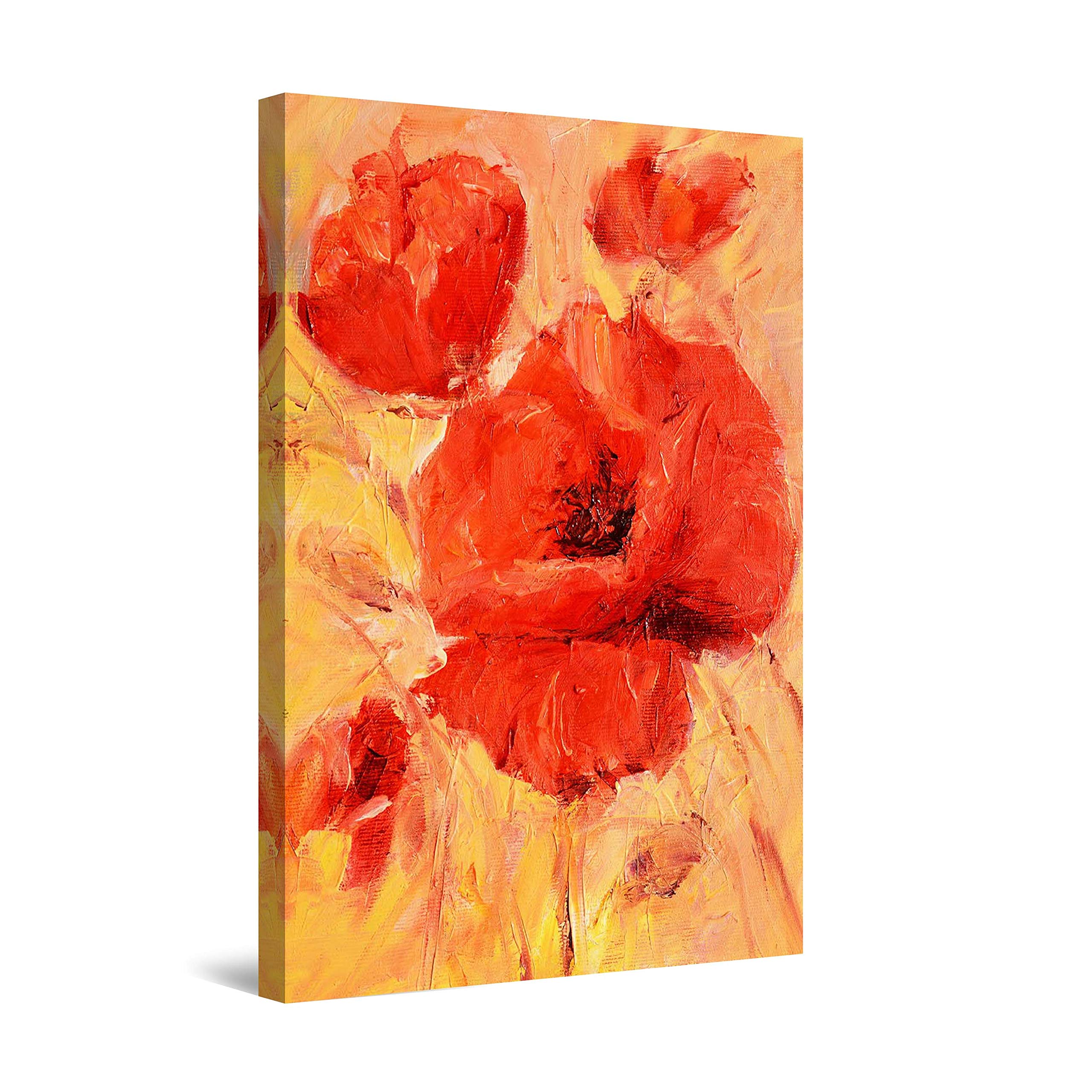 Red Poppies Canvas Wall Art - Framed Floral Painting 32x48 Inches - Brown Home Decor for Living Room, Bedroom & Office