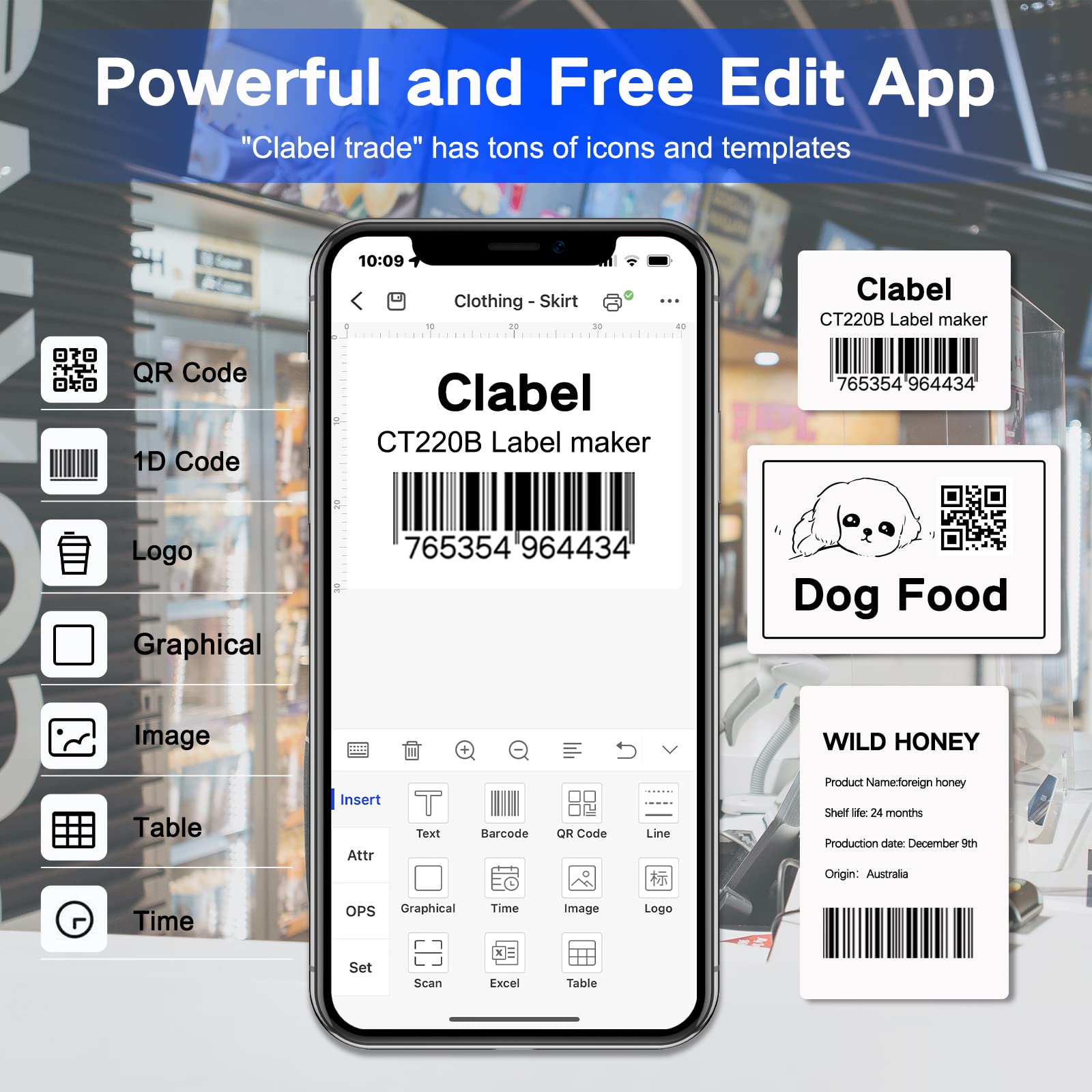 CLABEL 220B Portable Wireless Barcode Label Printer - Mini Thermal Label Maker for Retail, Small Business & Shipping - iOS Compatible for QR Code & Barcode Printing (Black) | Perfect for Amazon FBA, Etsy Sellers & Home Organization