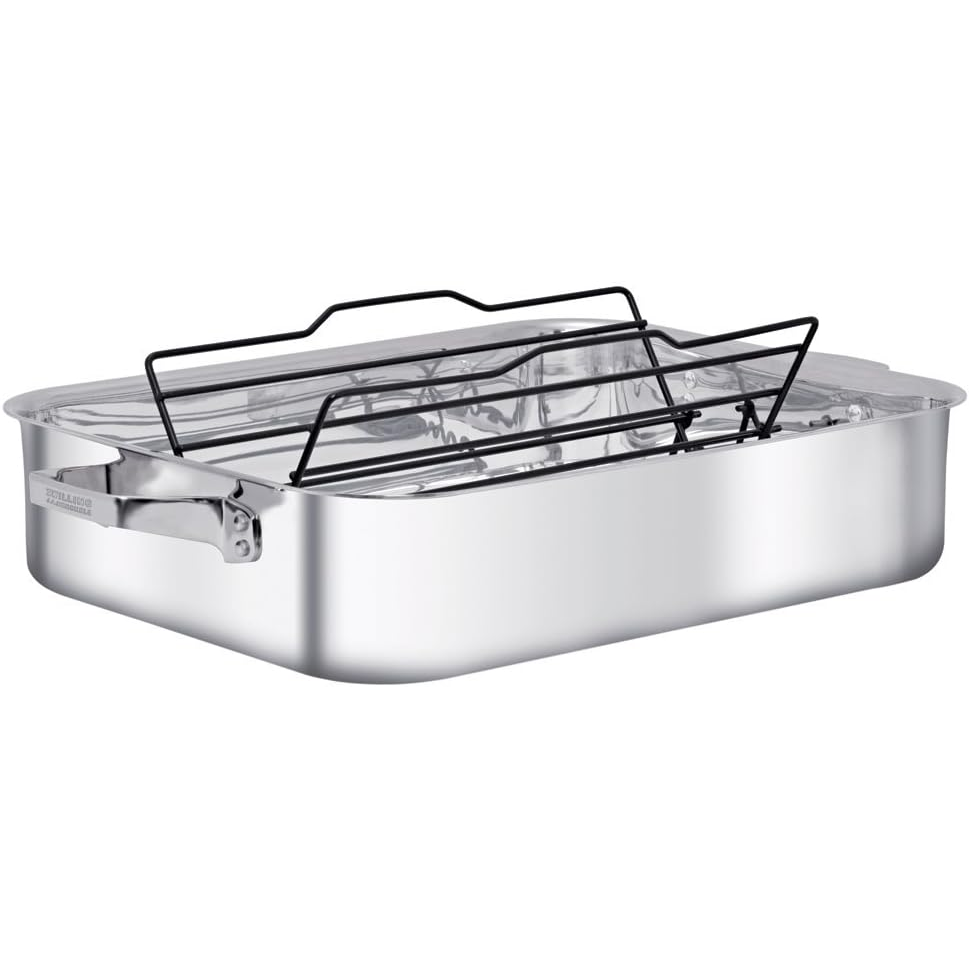 Zwilling Truclad 9.5 Liter Stainless Steel Rectangular Roasting Pan with Rack - Perfect for Oven Roasting Turkey, Chicken & Holiday Meals (Model 1014345)