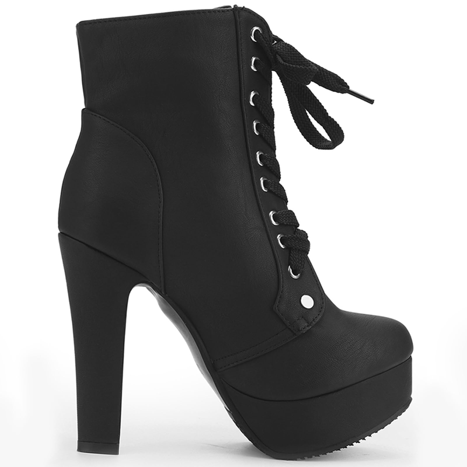Susanny Women's High Heel Boots - Sexy Round Toe Platform Boots with Lace-Up Design, Mid Calf Heels for Night Out, Party & Fashion