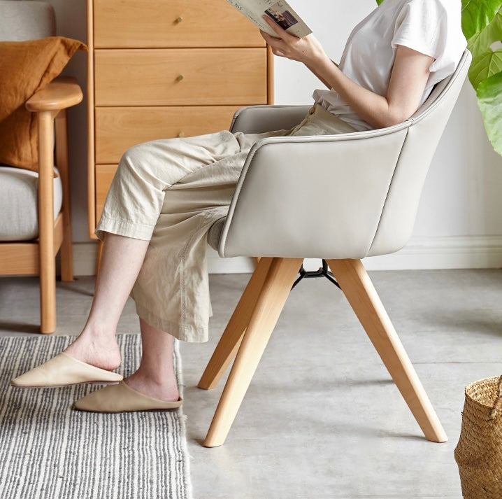 Premium Beech Solid Wood Swivel Soft Skin Armchair - Modern Ergonomic Office Chair for Home & Workspace - Perfect for Reading, Working, and Relaxing