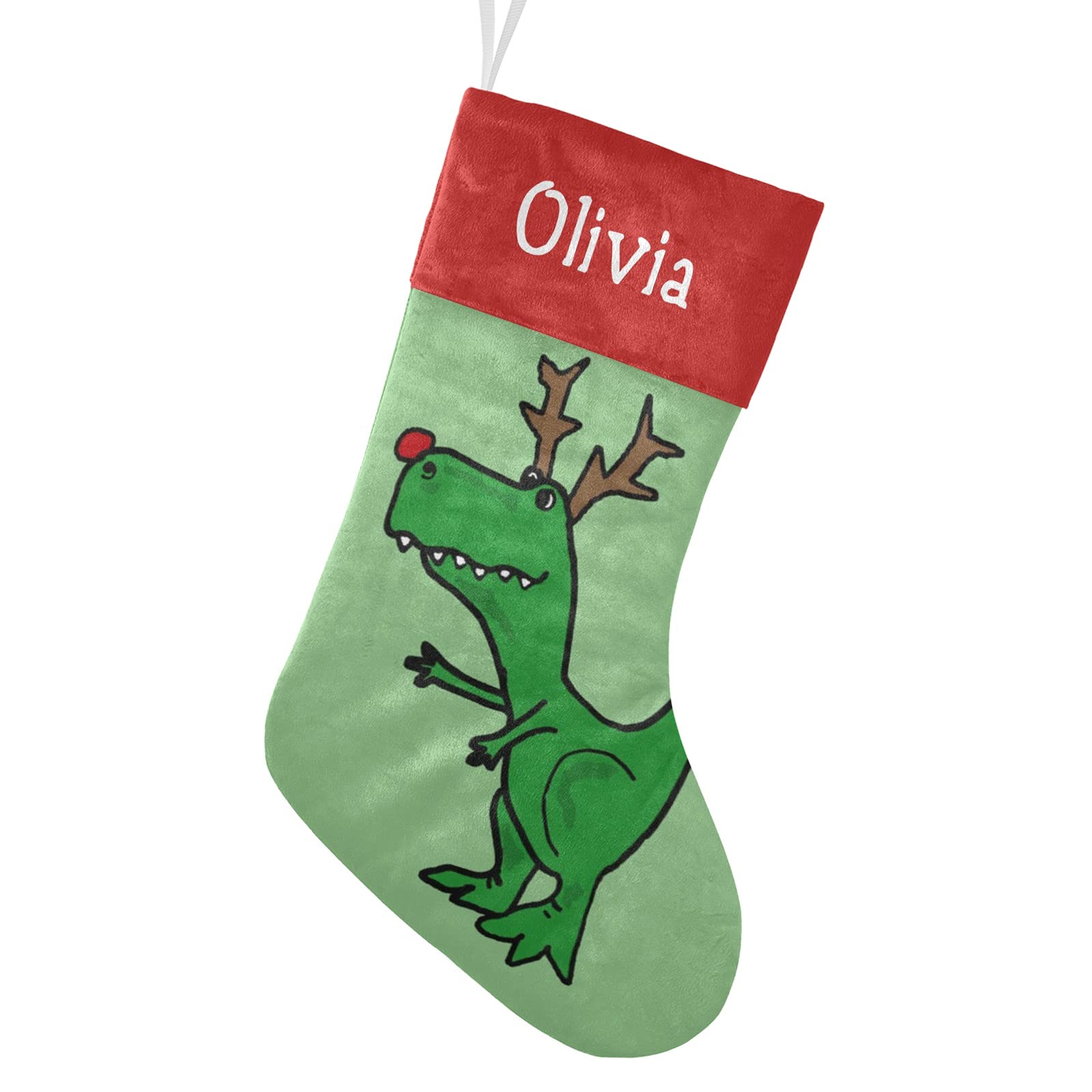 Personalized Green Dinosaur Christmas Stockings with Name - Custom Holiday Decor for Family, Kids & Pets - 17.5x8 Inch Festive Xmas Gift for Fireplace Mantel, Bedroom Decor & Christmas Tree