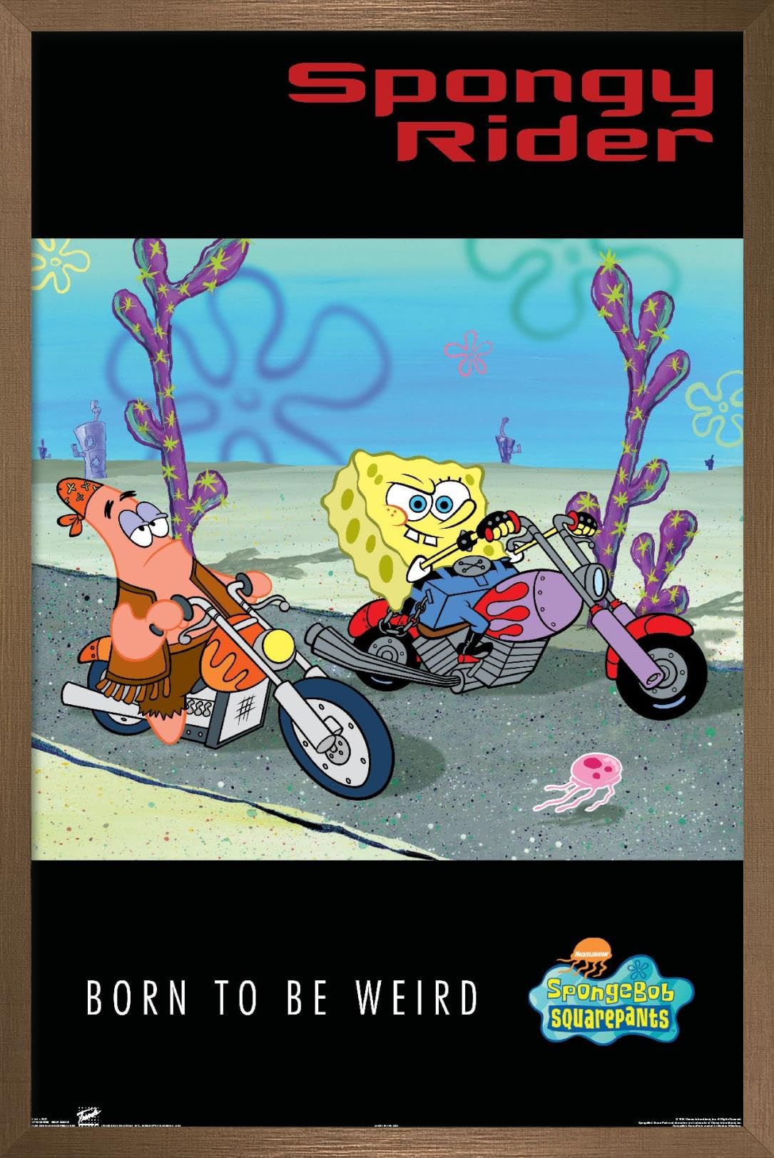 Trends International Nickelodeon SpongeBob SquarePants Biker Wall Poster - 22.375 x 34 Inches, Bronze Framed Art Print - Perfect for Kids' Room Decor, Teen Bedroom, or Game Room Wall Art