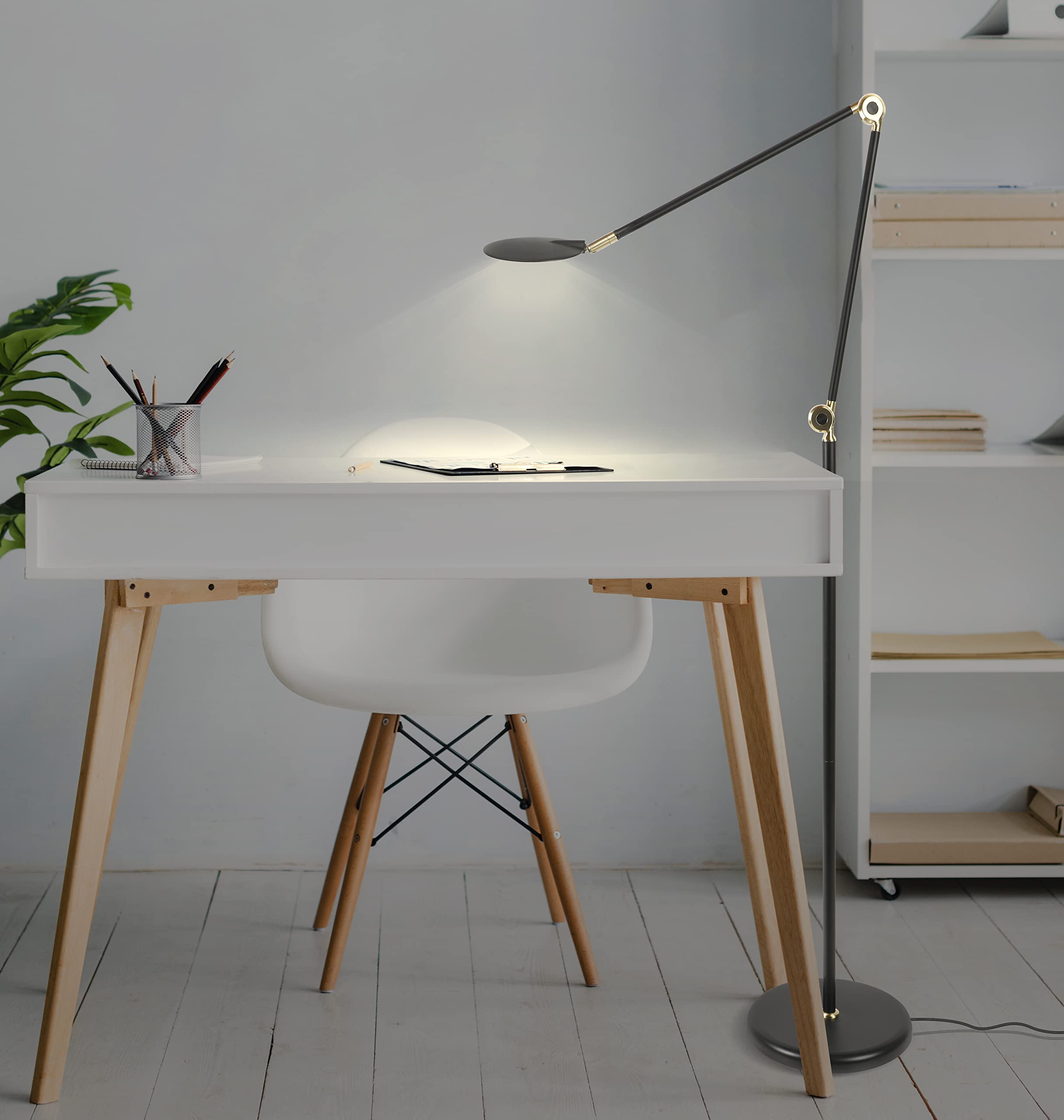 Brightech Sage 2-in-1 LED Craft Table & Floor Lamp - Adjustable Dimmable Reading Light with 3 Color Modes, 360° Swivel Head - Perfect for Living Room, Office & Crafting - Black