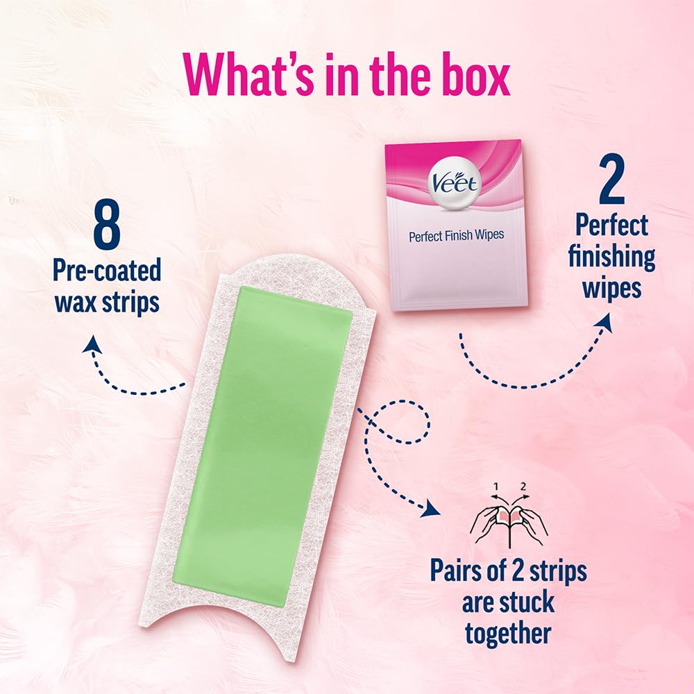 Veet Half Body Waxing Kit for Dry Skin - 8 Wax Strips, Hair Removal for Women, 1 Count | Smooth Legs, Arms & Underarms at Home