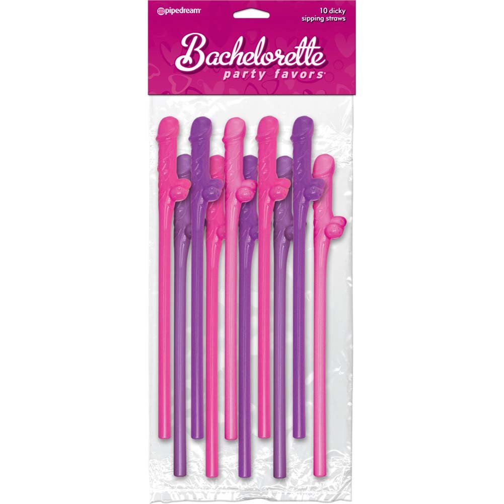 Bachelorette Party Pink and Purple Pecker Straws - 10 Pack Fun Drinking Straws for Bachelorette Parties, Bridal Showers, Girls Night Out, and Themed Events