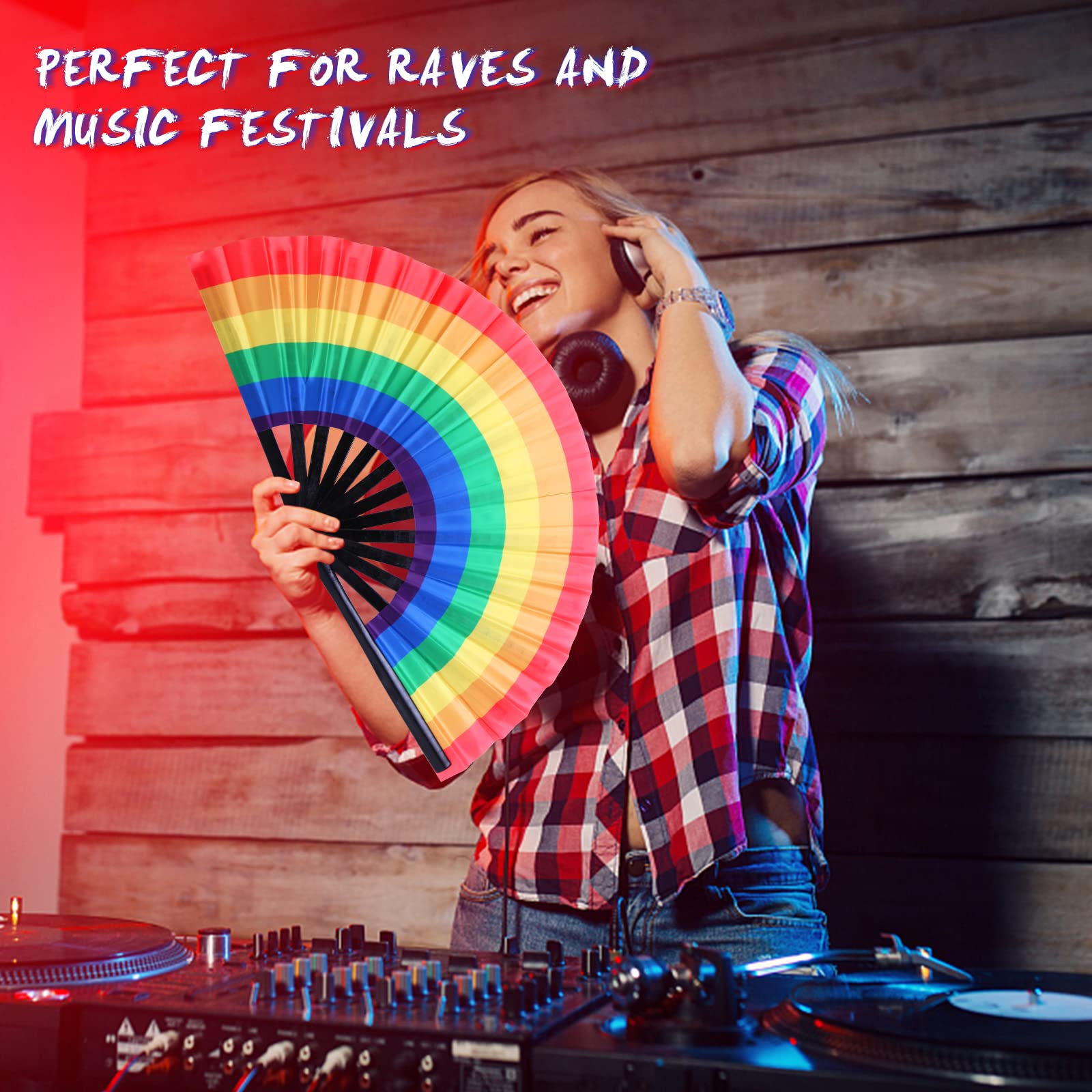 Gionforsy Rave Hand Fan - Large Bamboo Folding Fan with Vibrant Fabric for Festivals, Concerts & Outdoor Events (2-Pack, Style 2) - Perfect for Raves, Beach Parties & Summer Cooling