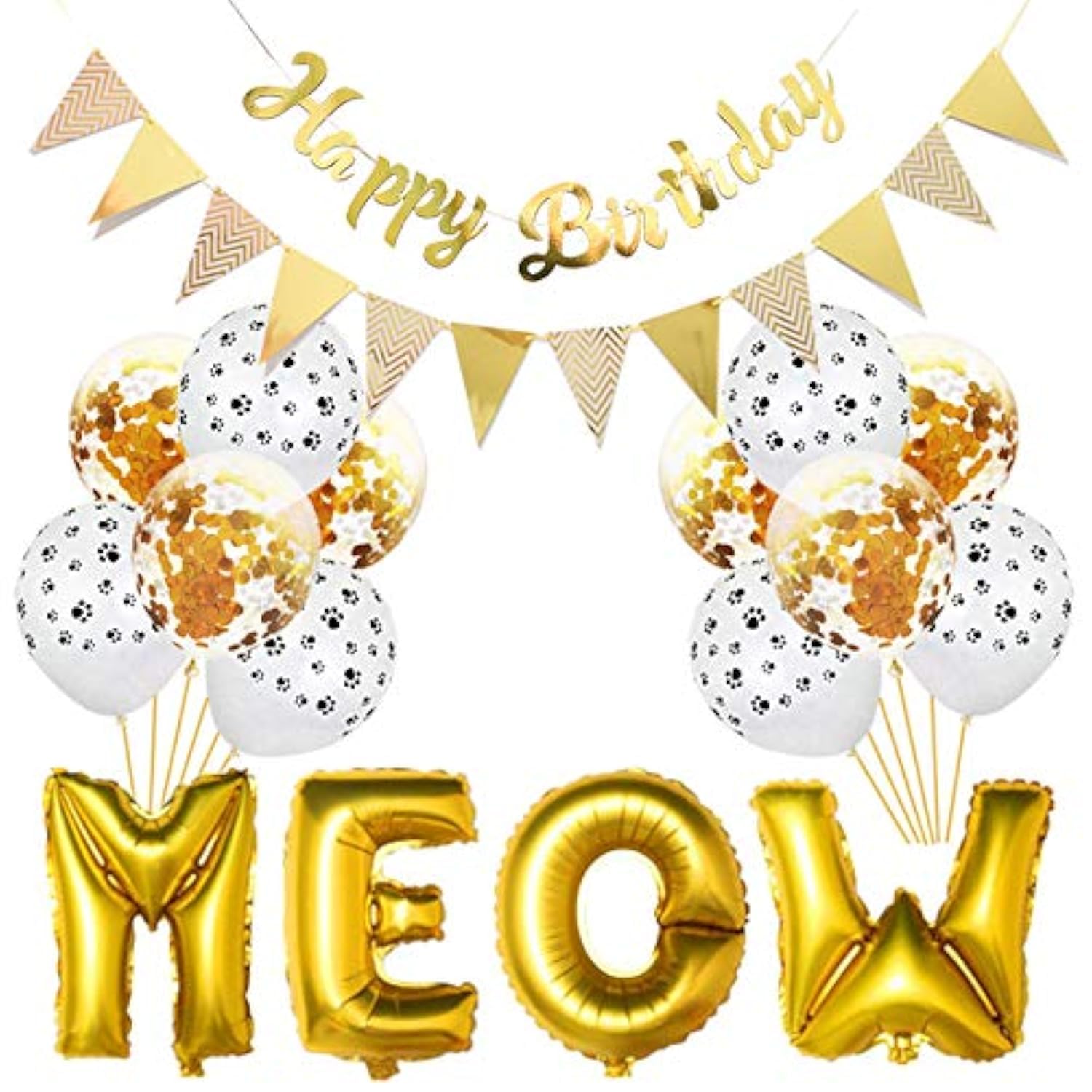 Cat Birthday Party Supplies - Meow Letter Balloons, Cat Paw Print Balloons & Happy Birthday Banner for Pet Celebration | Perfect for Kitty Themed Birthday Decorations, Adoption Parties & Cat Lover Events