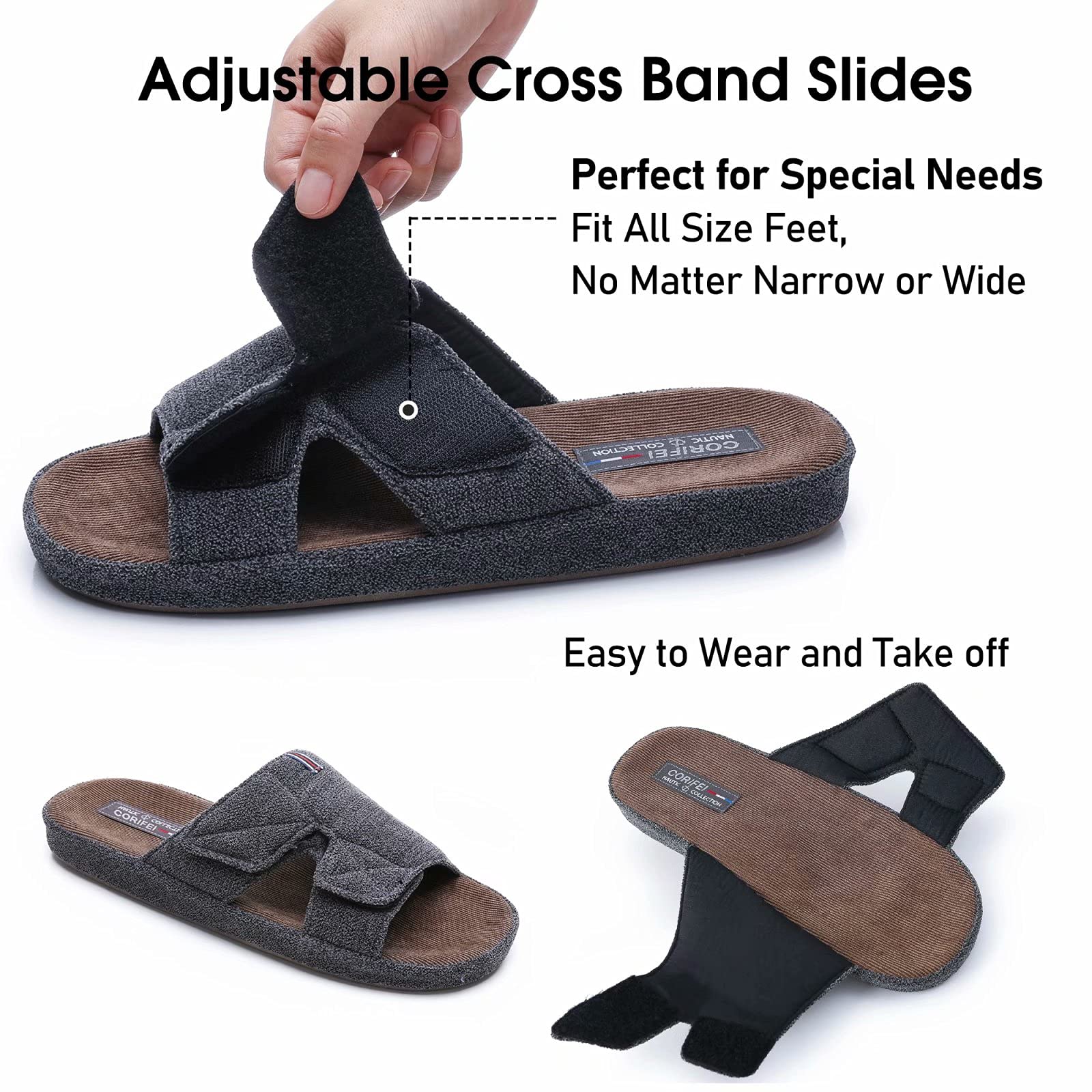 Men's Adjustable Open Toe Slippers with Arch Support - Anti-Slip Cross Band Design for Indoor & Outdoor Use - Perfect for Home, Garden, Poolside and Relaxation
