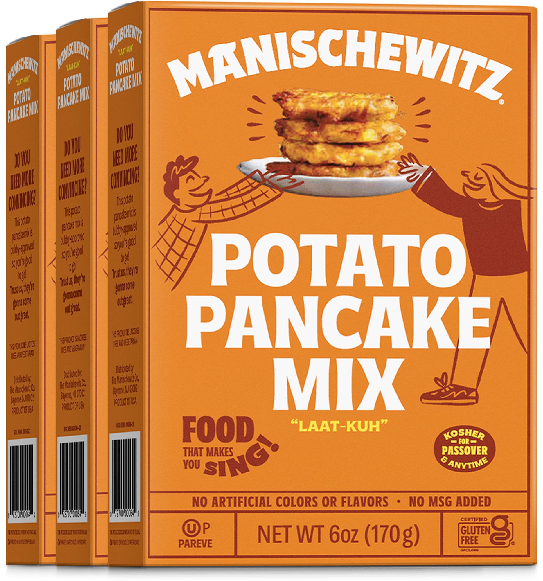 Manischewitz Gluten Free Potato Pancake Mix 6oz (3 Pack) - Traditional Style Potato Latke Mix, No MSG - Perfect for Hanukkah, Passover & Jewish Holiday Meals