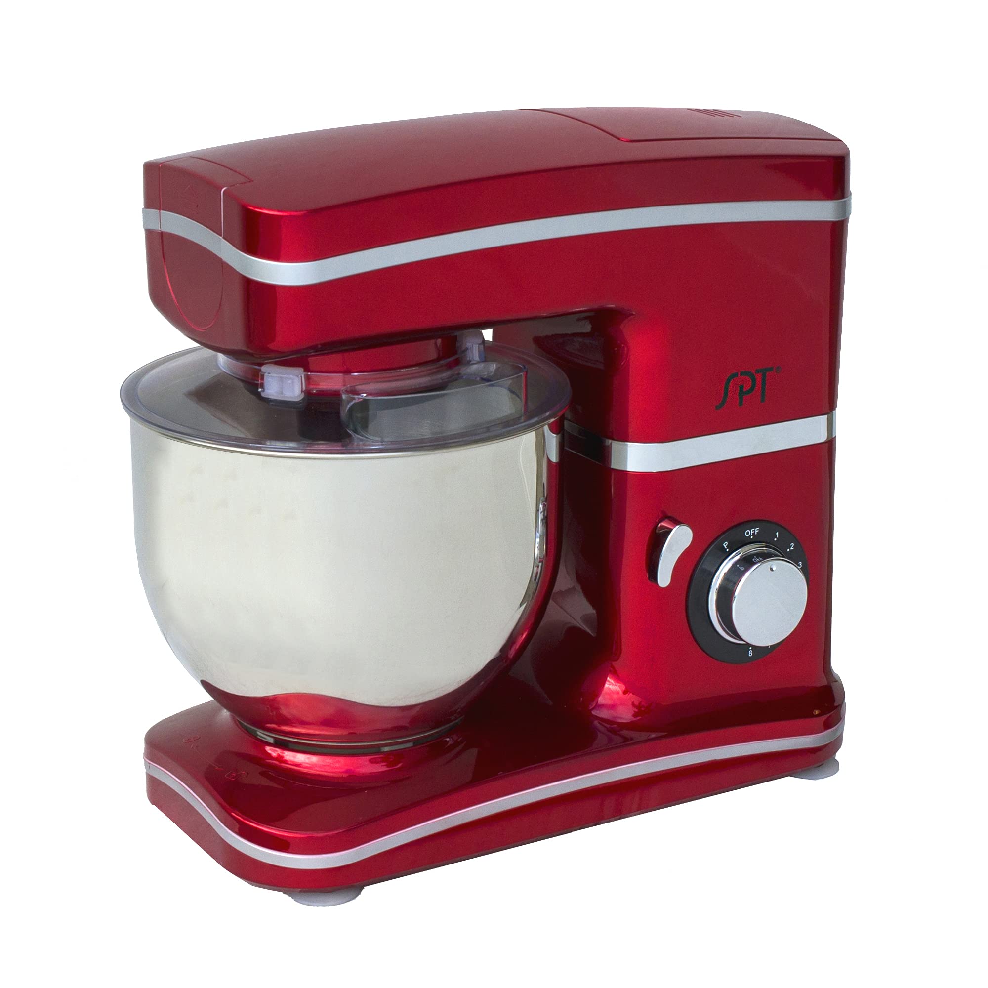 SPT MM-106RA 8-Speed Stand Mixer - Powerful 500W Electric Hand Mixer with 8 Speeds, Stainless Steel Bowl & Dough Hook - Perfect for Baking Cakes, Cookies, Bread & More (Red)