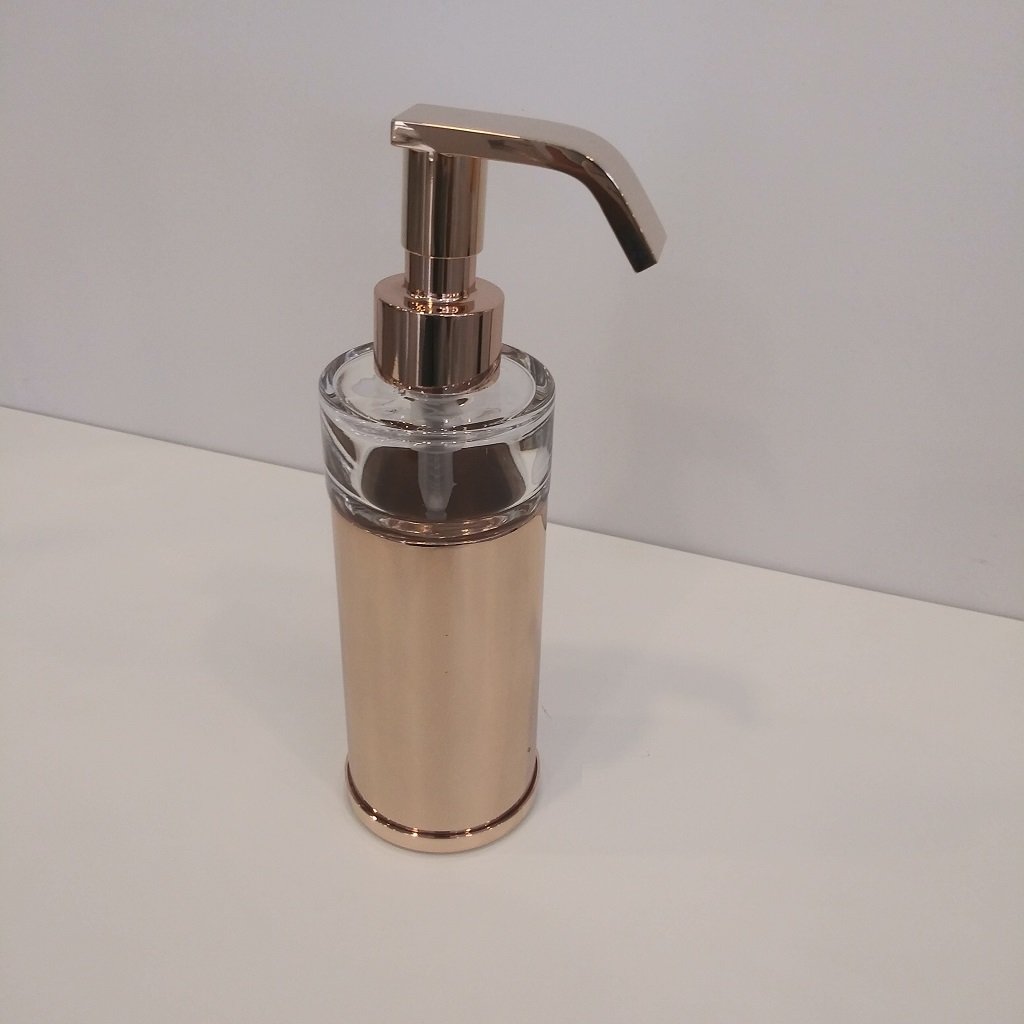 Premium Soap Dispenser - Free Standing Brass, Glass & Rose Gold Design for Bathroom, Kitchen & Spa | Elegant & Functional Home Decor