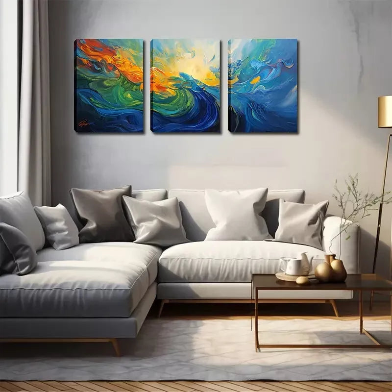 3-Piece Abstract Ocean Wall Art Set - Framed Canvas 40x60cm (16x24in) - High Quality Print | Australian Made | Ready to Hang | Perfect for Living Room, Bedroom & Office Decor